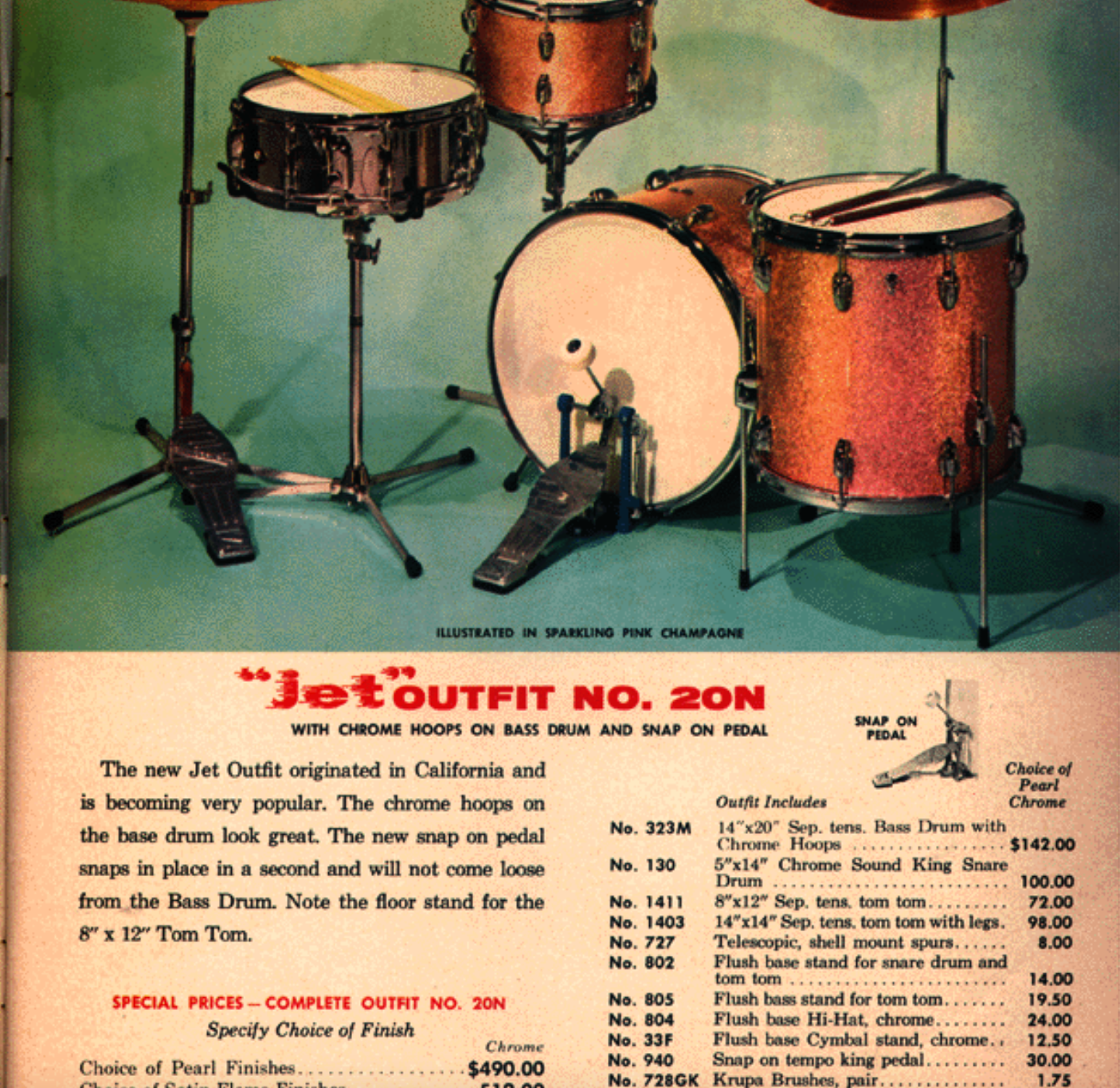 Rare 1960s 20" Slingerland Jet Outfit No. 20N Stick Saver Bass Drum Hoop Pair COB