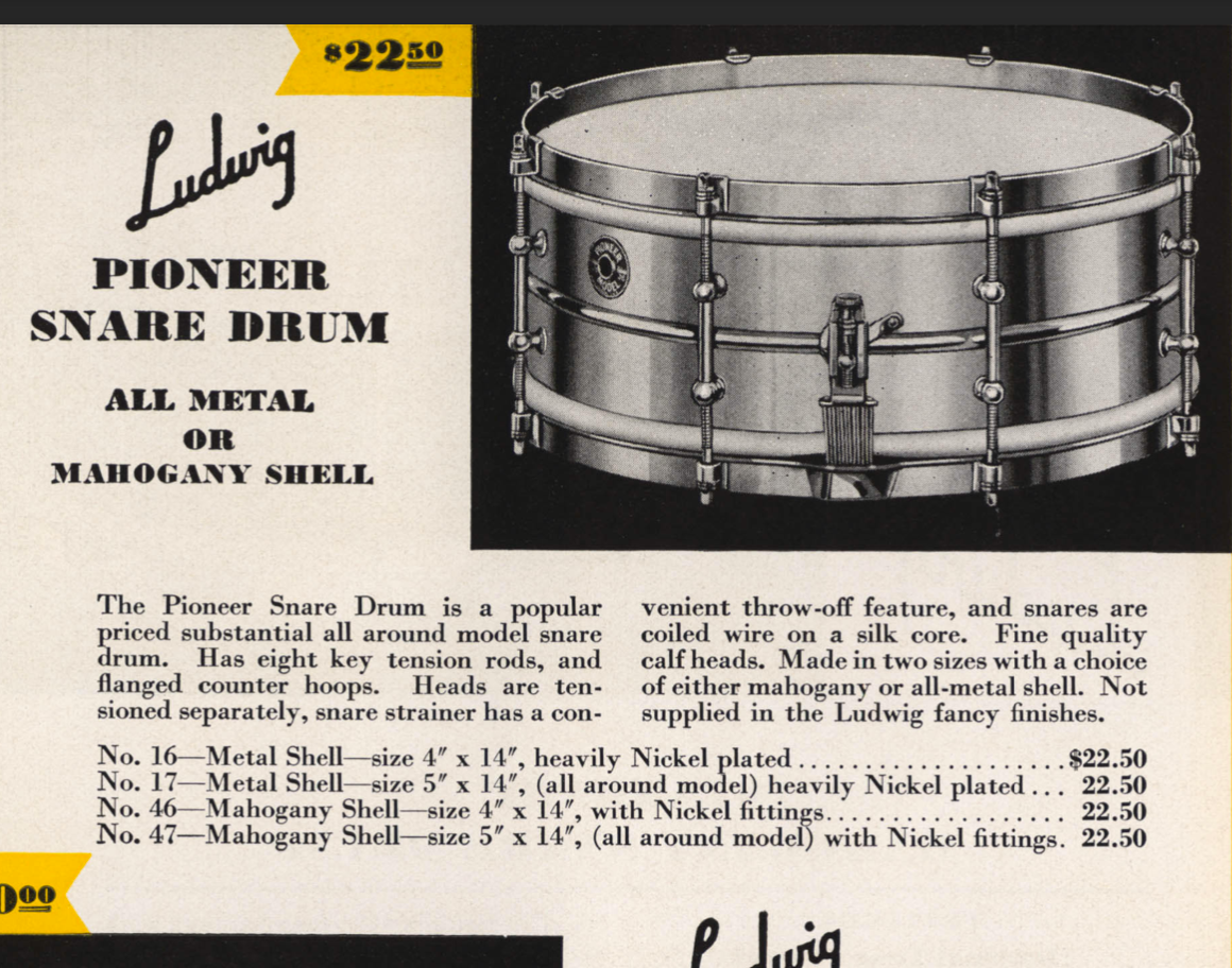 1930s Ludwig & Ludwig Pioneer Model 5x14 Snare Drum Shell NOB