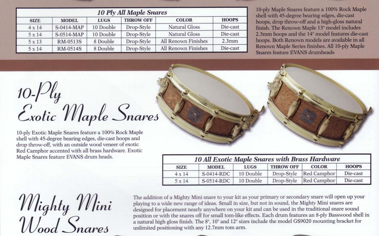 2000s Gretsch Exotic Maple 4x14 10-Ply Snare Drum Red Camphor 10 Lug