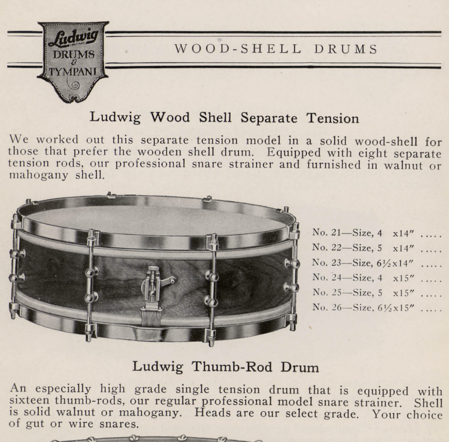1920s Ludwig 5x14 All-Round Model No. 22 Standard Solid Shell Snare Drum Black