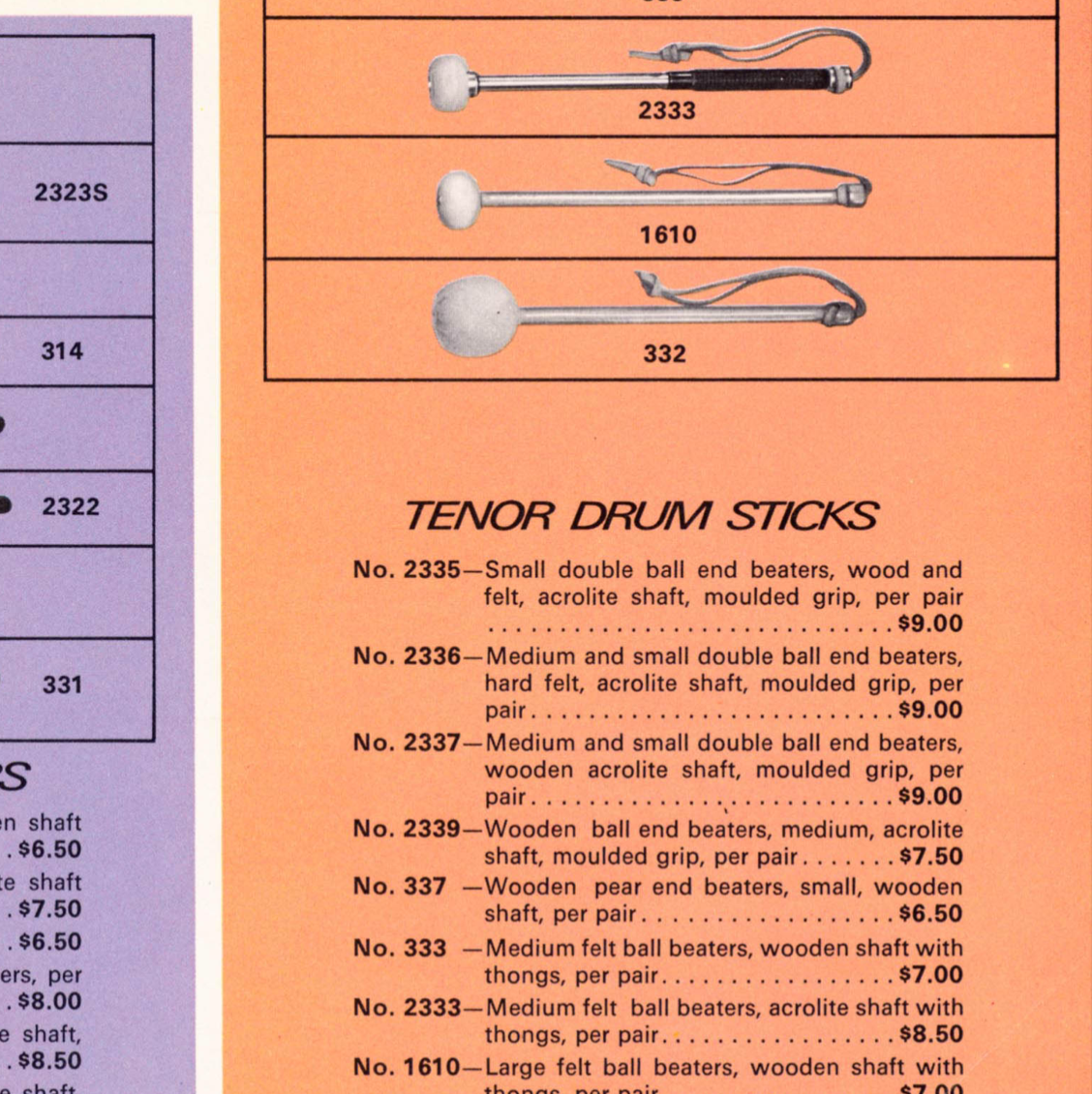 1970s Ludwig No. 2333 Tenor Drum Sticks Marching Mallet Pair