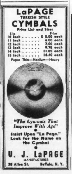 12" Victor J. La Page 1930s-1940s Paper Thin Splash Cymbal 336g