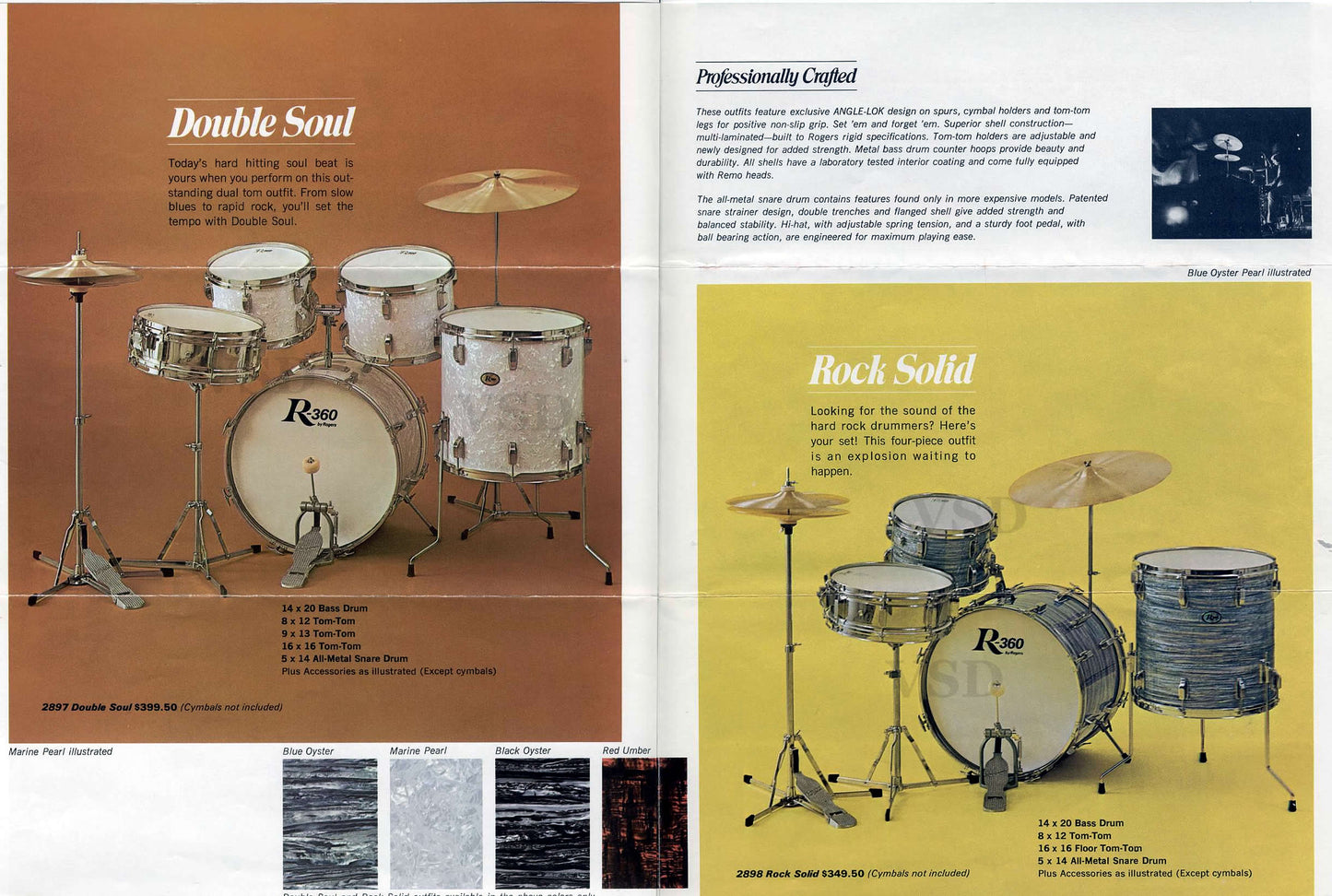 1960s Rogers R-360 9x13 Tom Drum Single White Marine Pearl