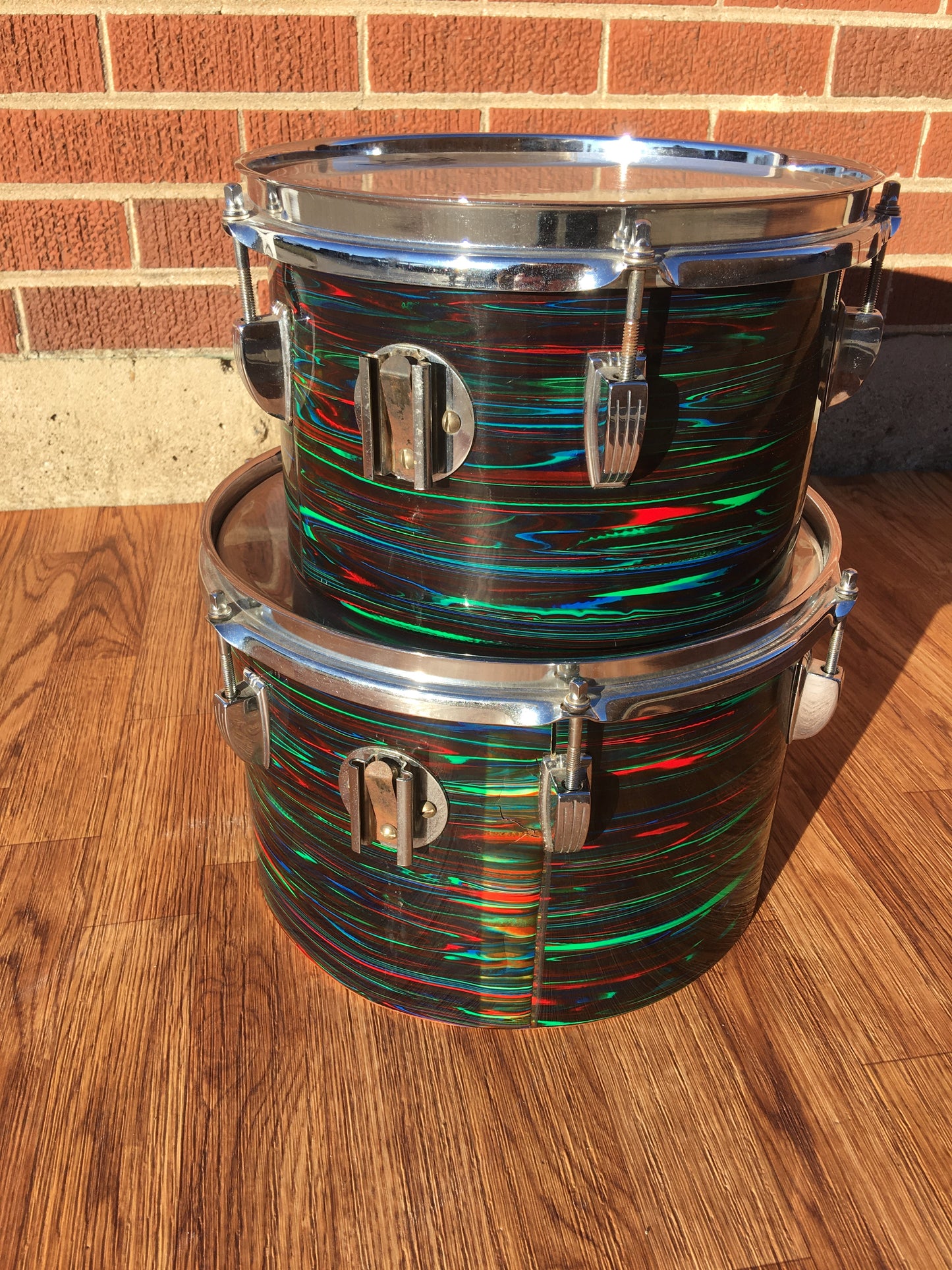 1970s Ludwig 6.5x10 & 8x12 Concert Tom Drums Psychedelic Red