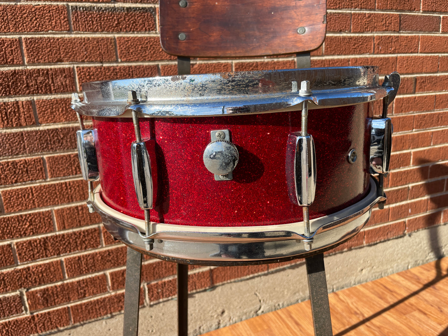 Vintage 1960s Pearl 5x14 Snare Drum Red Sparkle