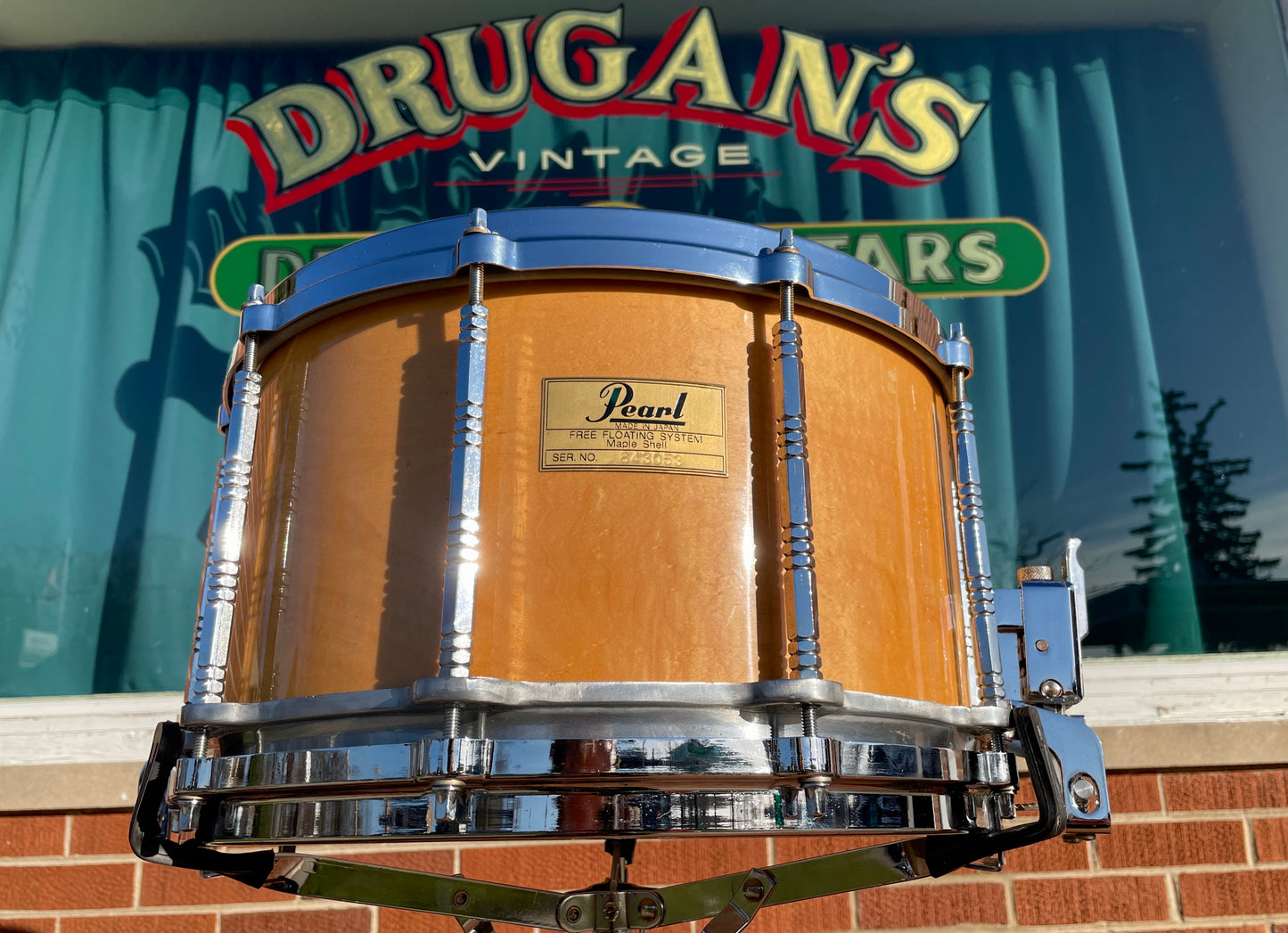 Vintage Pearl 8x14 Free Floating System Snare Drum Maple Natural Japan MIJ