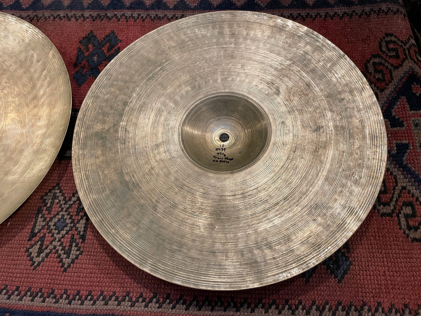 13" Zildjian A 1940s-50s Trans Stamp Hi-Hat Cymbal Pair 438/470g #739