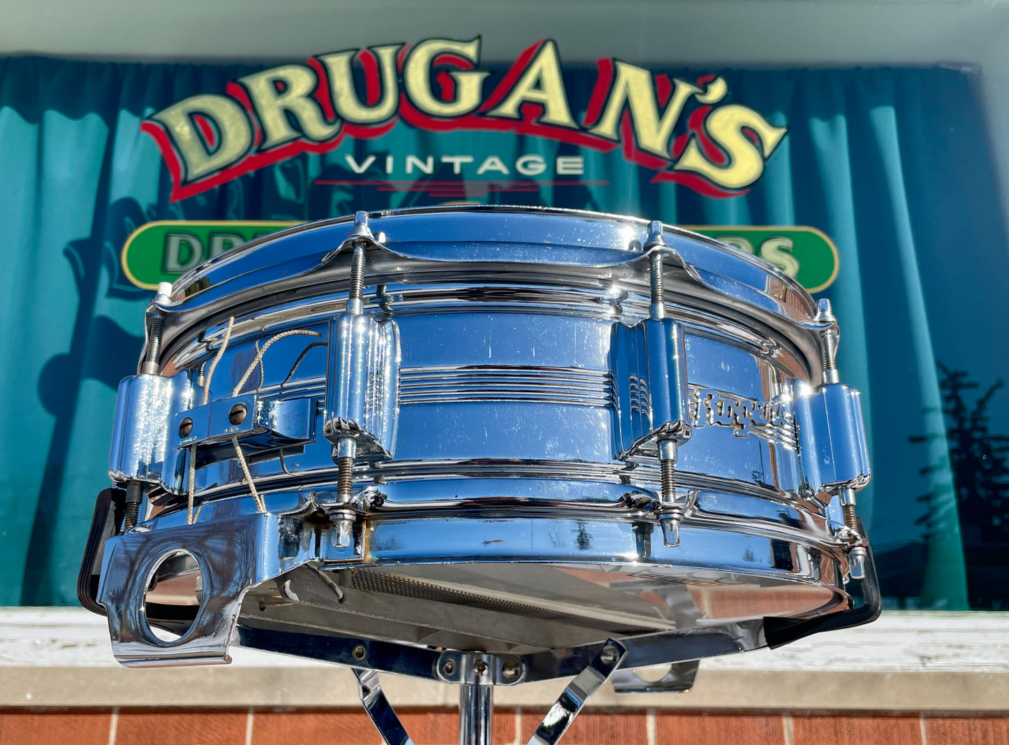 Vintage Rogers 5x14 Dynasonic Snare Drum Chrome Over Brass COB Dyna-Sonic