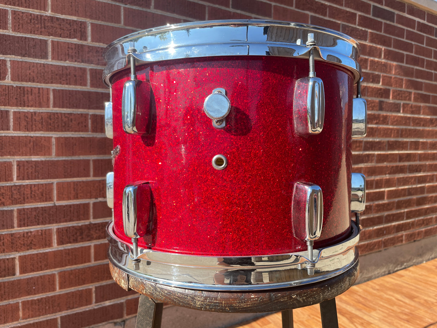 1960s Rogers 9x13 Holiday Tom Drum Sparkling Red Pearl Cleveland Glass Glitter Sparkle