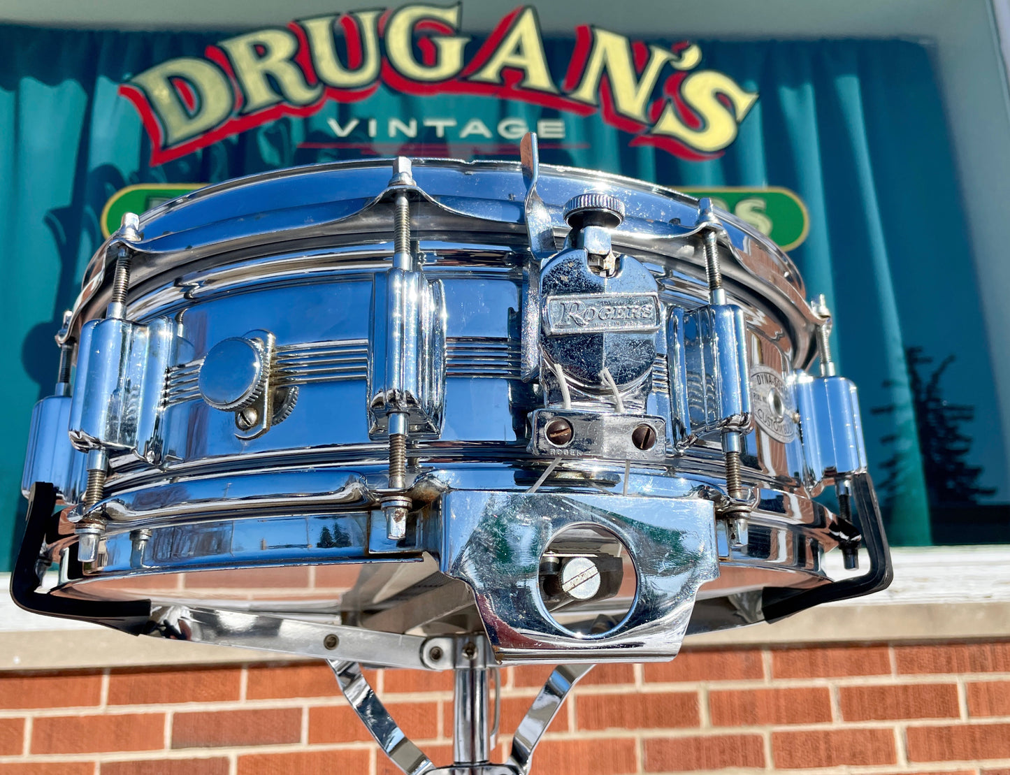Vintage Rogers 5x14 Dynasonic Snare Drum Chrome Over Brass COB Dyna-Sonic