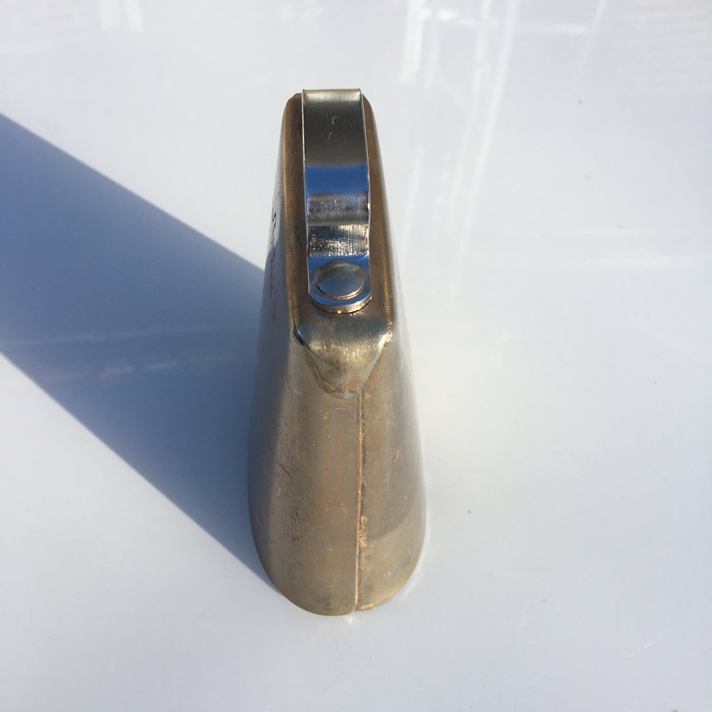 Vintage 1960s Ludwig Script Logo 5" Golden Tone Cow Bell With Hoop Mount