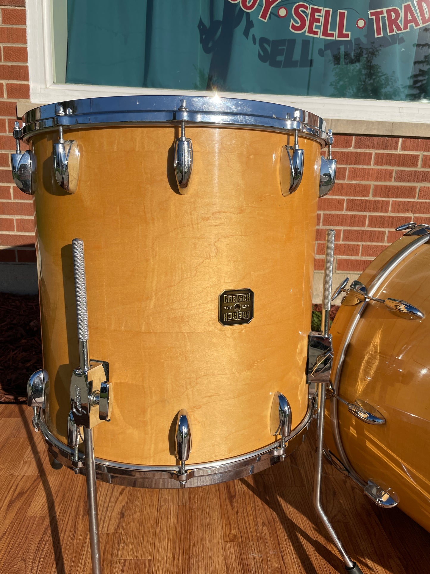 1980s Gretsch Square Badge Drum Set Natural 16x22/9x13/18x18 Jasper Shells