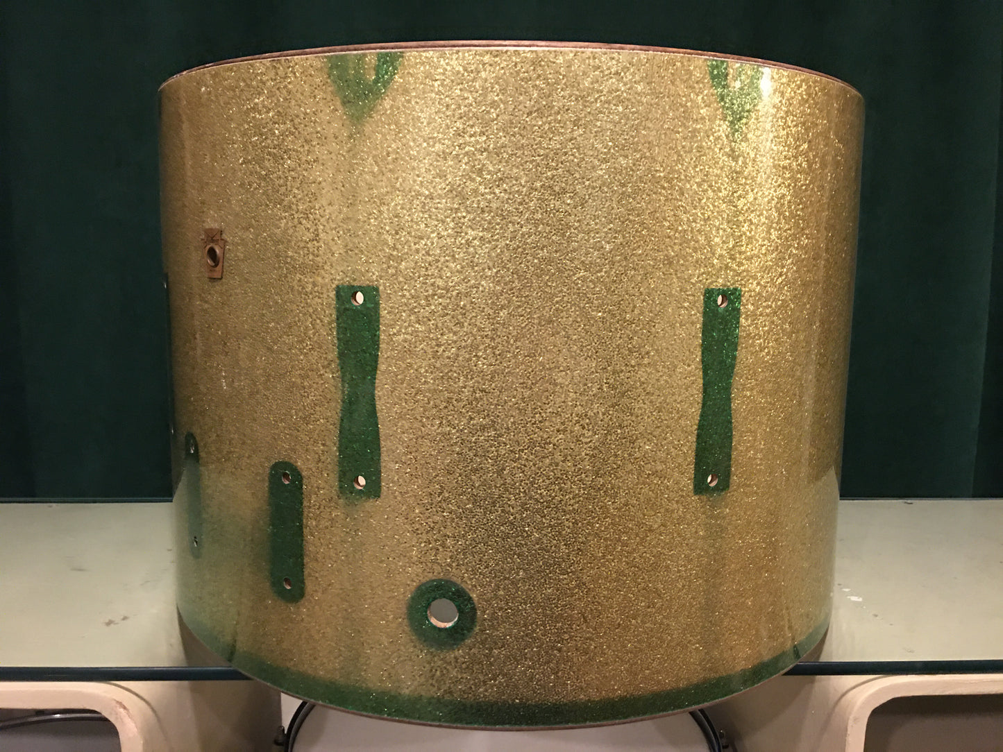 1960s Ludwig 14x20 Club Date Bass Drum Shell Green Sparkle Keystone