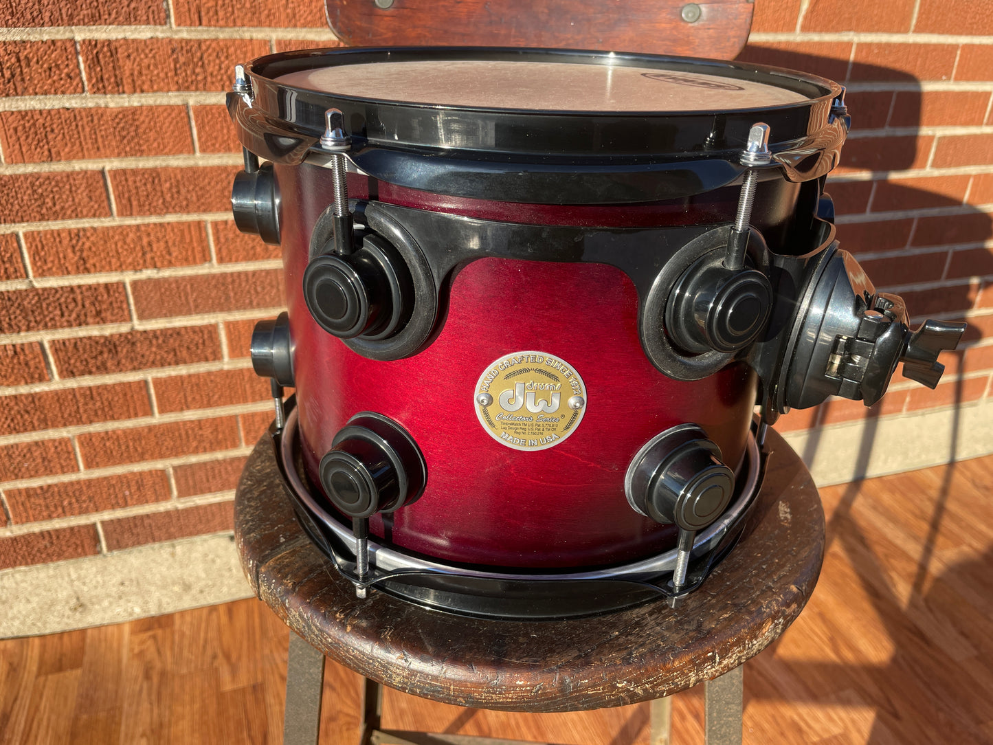 DW Collector's Series 8x10 Tom Drum Single Red-Black Fade Burst Drum Workshop