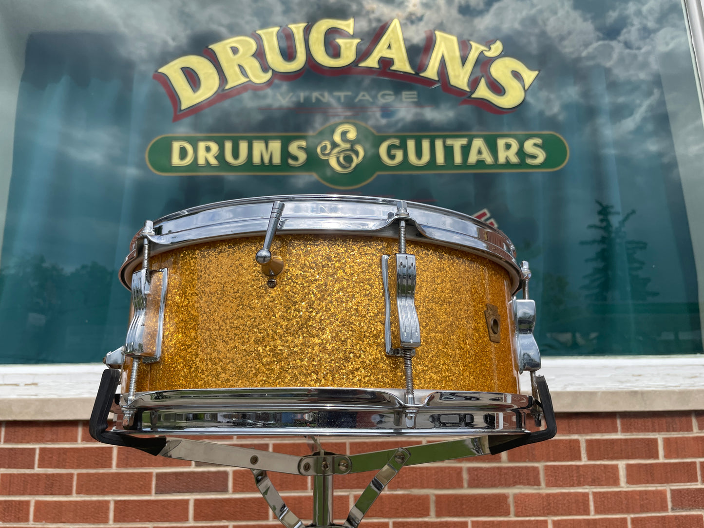Early 1960s Ludwig 5x14 Pioneer Snare Drum Gold Sparkle Pre-Serial COB