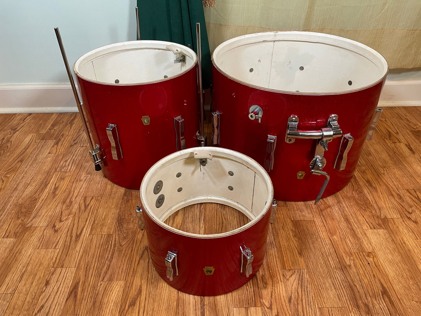 1965 Ludwig 3pc Club Date Drum Set Red Sparkle