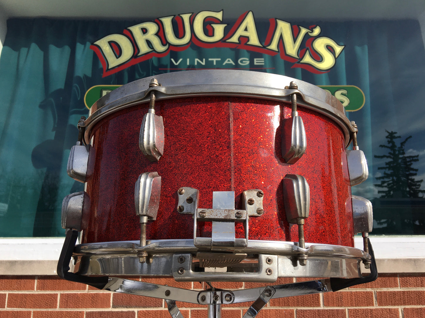 1953-56 Slingerland 7x14 Radio King Solid Shell Hollywood Ace Snare Drum Red Sparkle