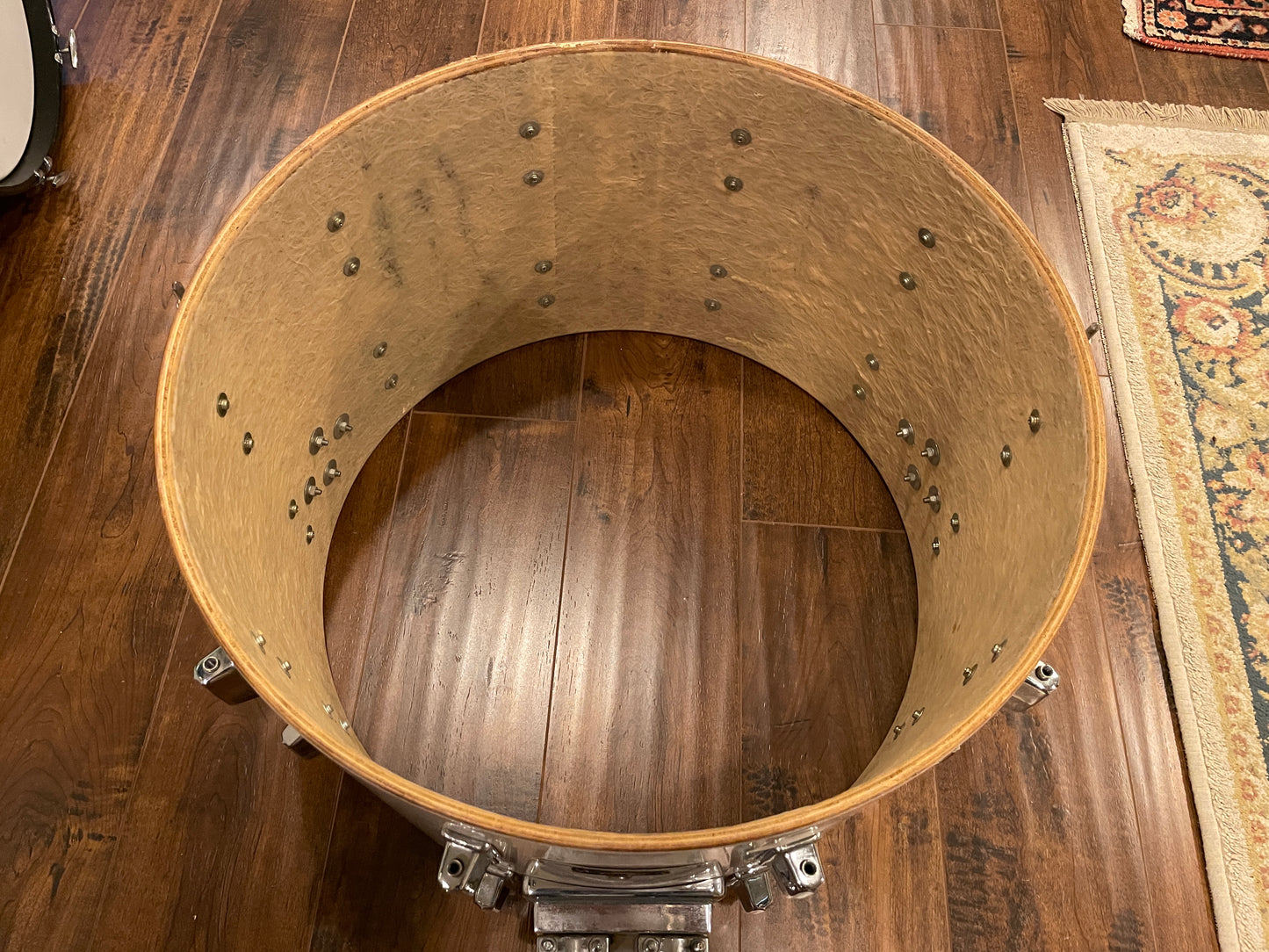 Vintage 1970s Pearl 14x22 Wood-Fiberglass Bass Drum White Marine Pearl