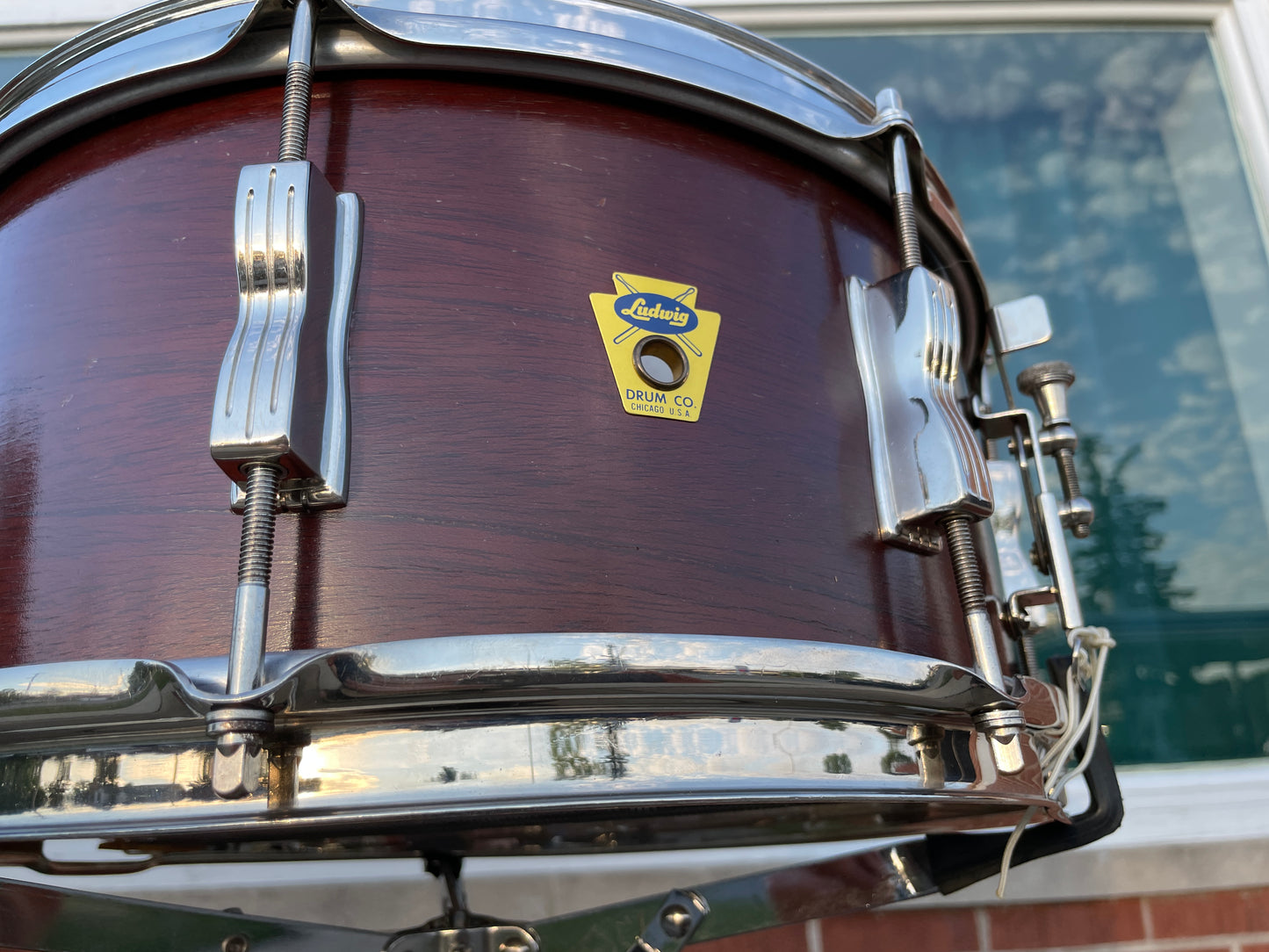 1959 Ludwig 6.5x14 Auditorium Transition Badge Snare Drum Mahogany