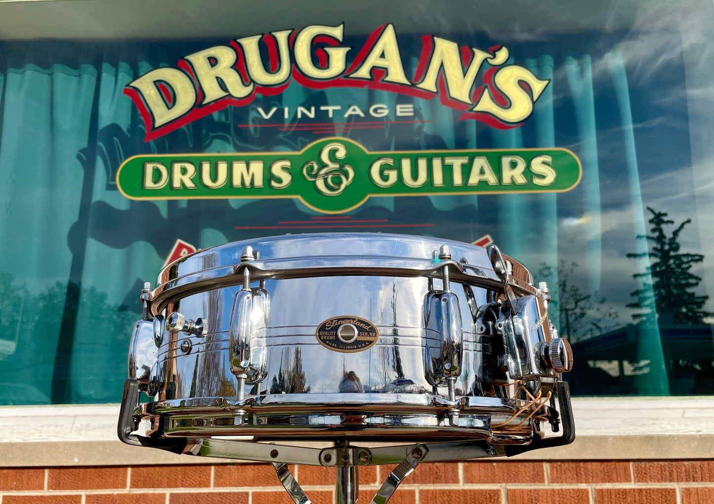 1960s Slingerland No. 130 Gene Krupa 5x14 Sound King Chrome Over Brass Snare Drum w/ Zoomatic Strainer