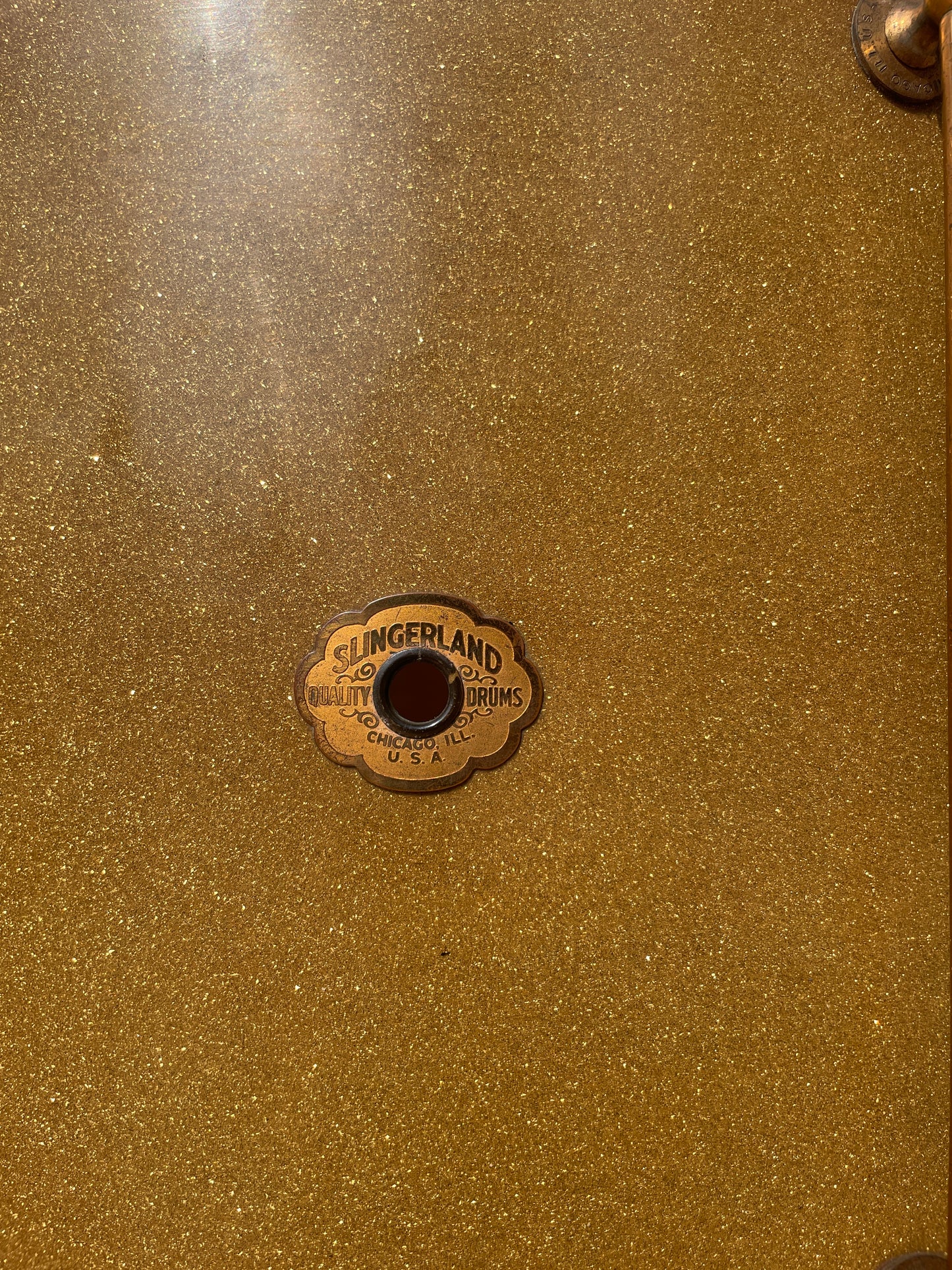 Vintage 1928-36 Slingerland 14x28 Bass Drum Gold Sparkle Cloud Badge