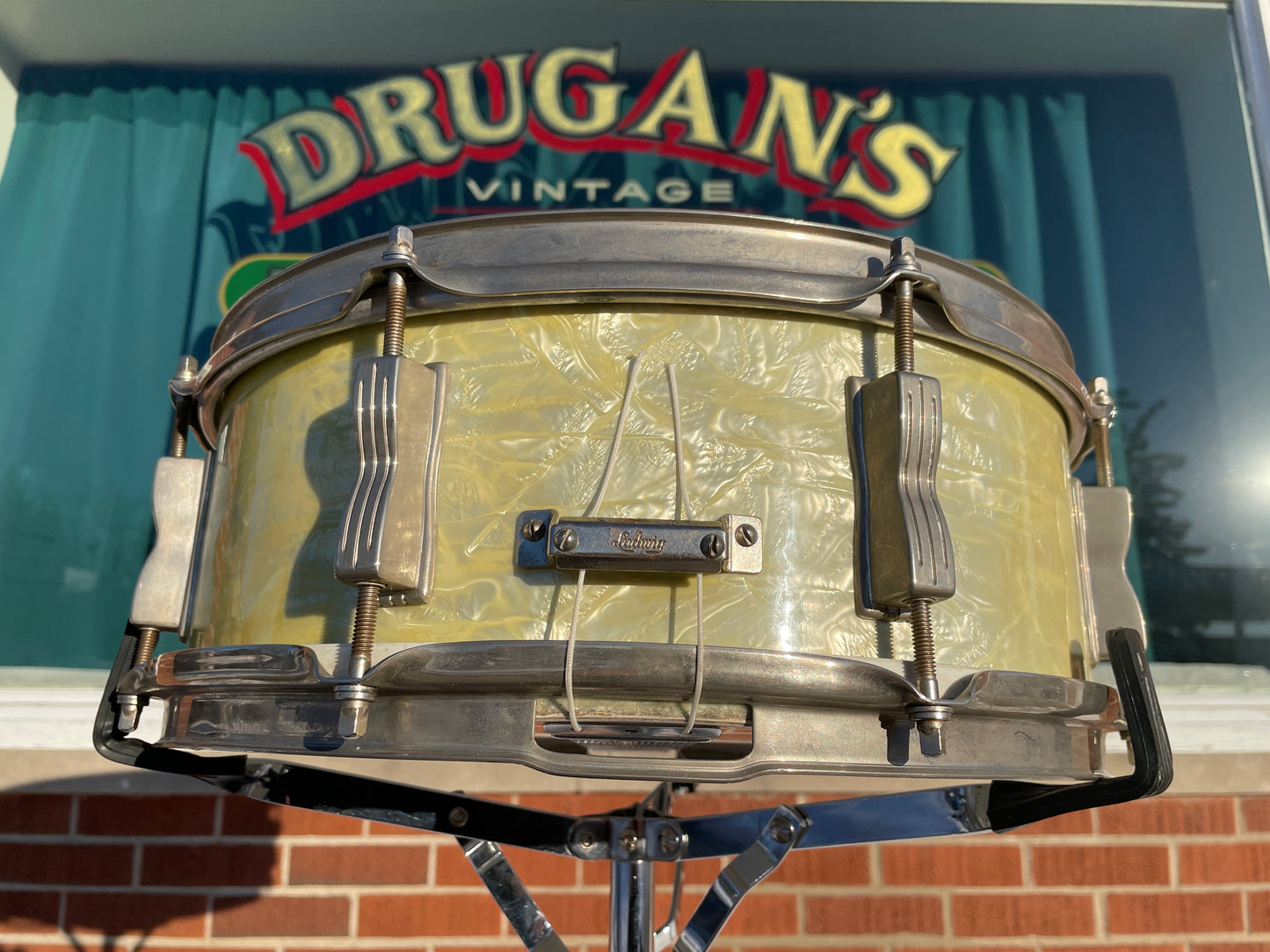 Vintage Ludwig 5x14 Pre-Serial Jazz Festival Snare Drum White Marine Pearl