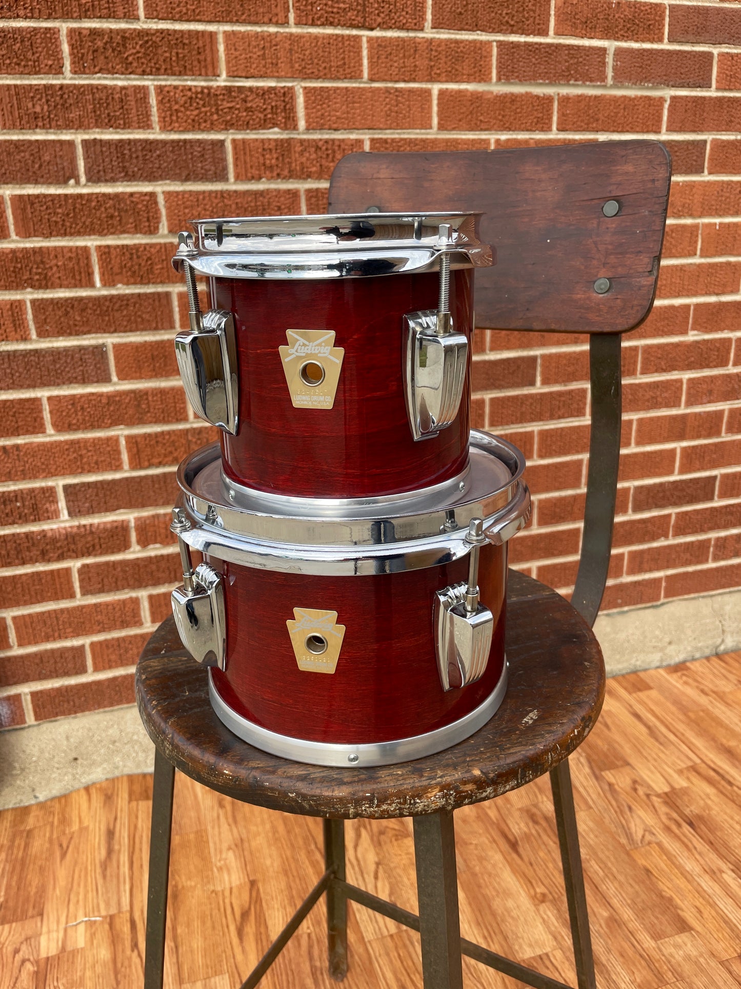 Mid-1980s Ludwig Concert Toms 6" & 8" Maple Shells Mahogany Finish