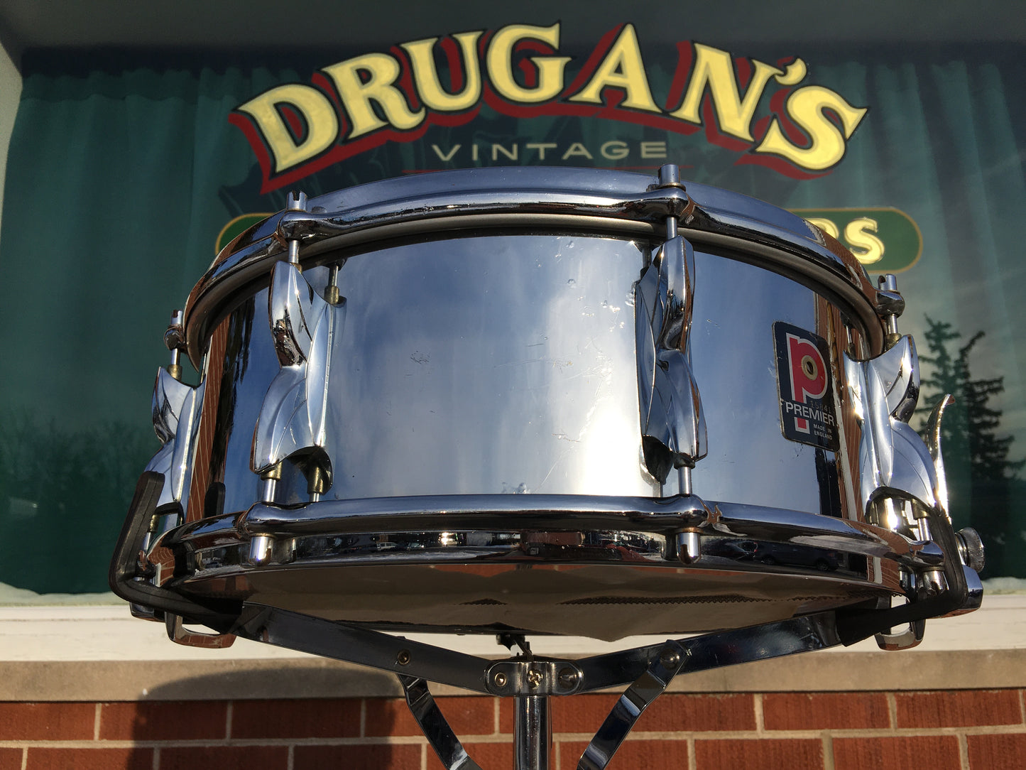1970s Premier 5.5x14 Model 2000 Snare Drum Chrome Over Aluminum Made in England