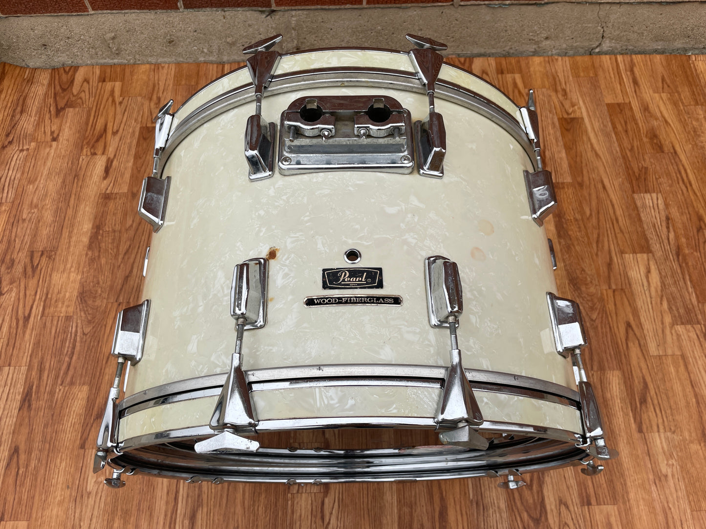 Vintage 1970s Pearl 14x22 Wood-Fiberglass Bass Drum White Marine Pearl