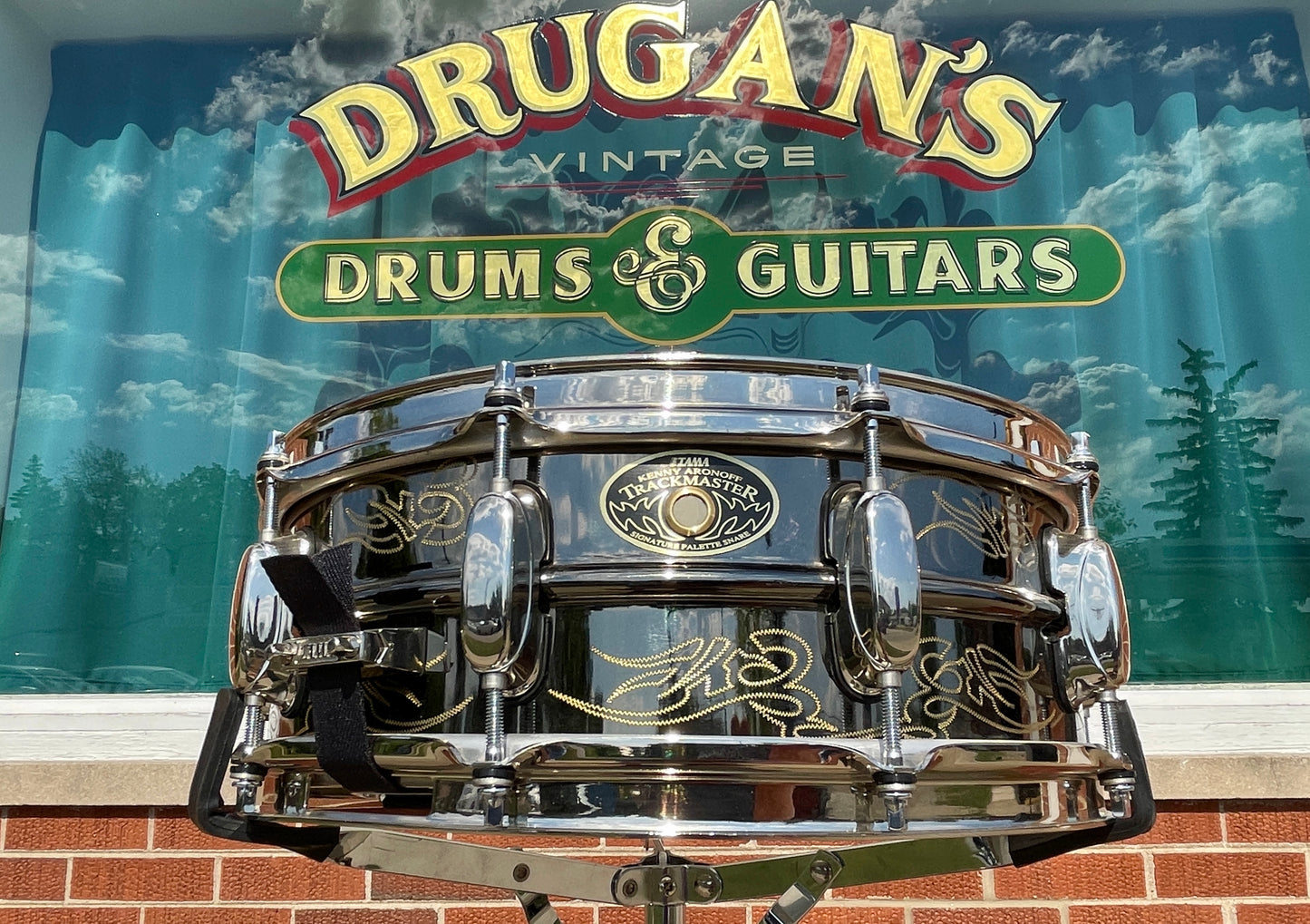 N.O.S. Tama 5x14 Kenny Aronoff KA145 Engraved Trackmaster Signature Brass Black Beauty Snare Drum