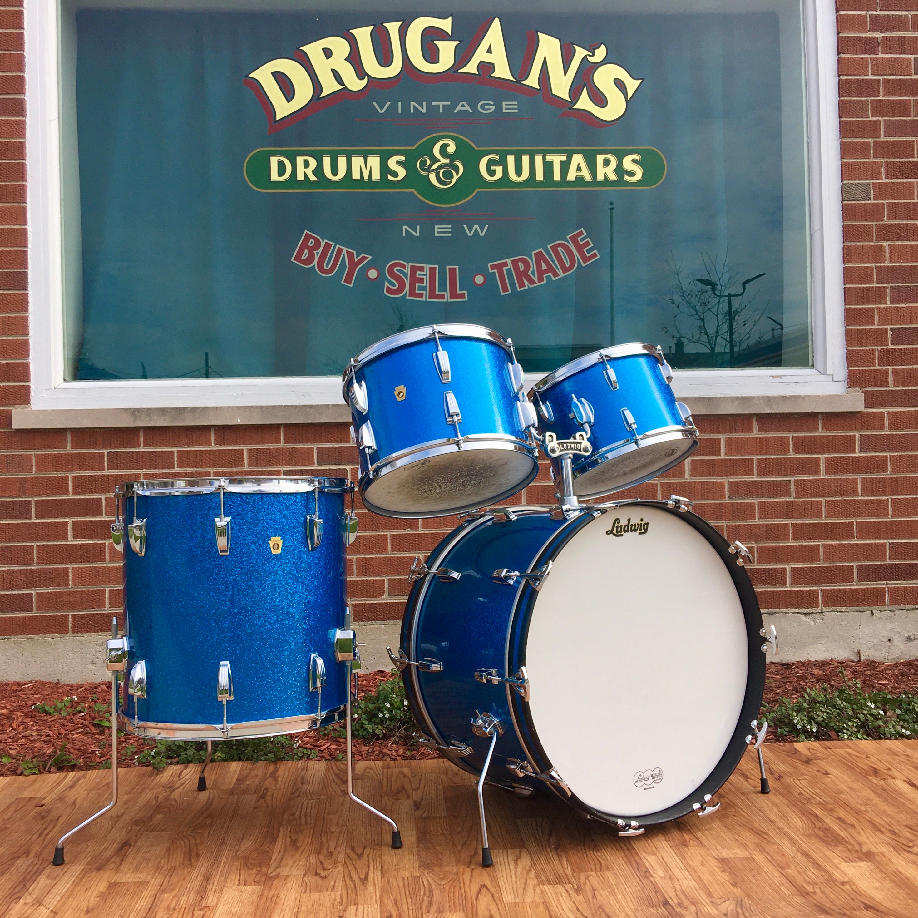 1968 Ludwig Hollywood Drum Set Blue Sparkle Drugan's Drums & Guitars