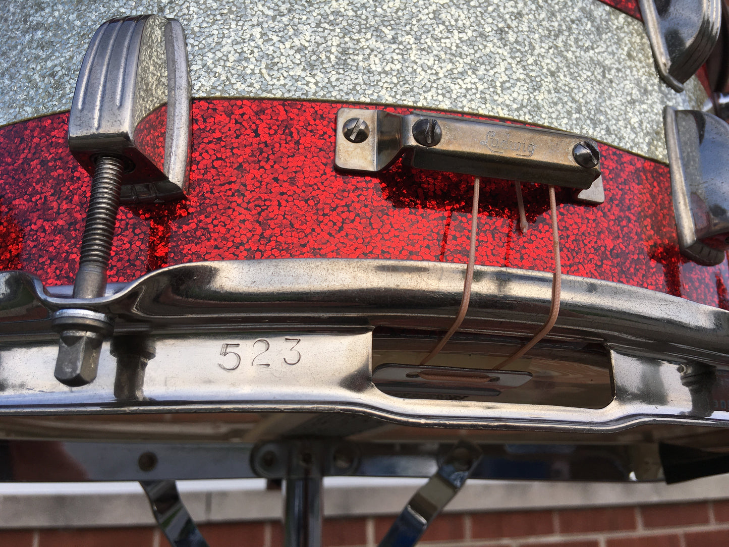 1961 Ludwig Pre-Serial # 6.5x15 School Festival Snare Drum Red Sparkle w/ Silver Sparkle Banding