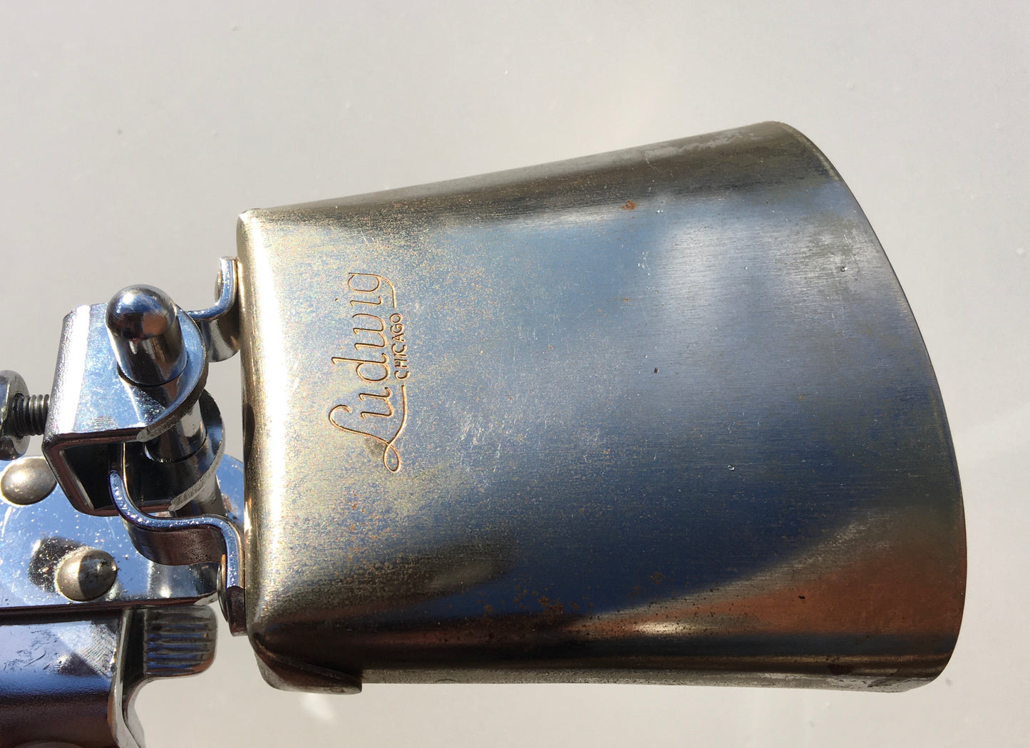 1960s Ludwig Cow Bell and Wood Block w/ Original Bass Drum Mount
