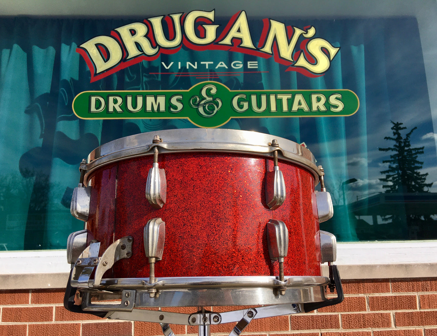 1953-56 Slingerland 7x14 Radio King Solid Shell Hollywood Ace Snare Drum Red Sparkle