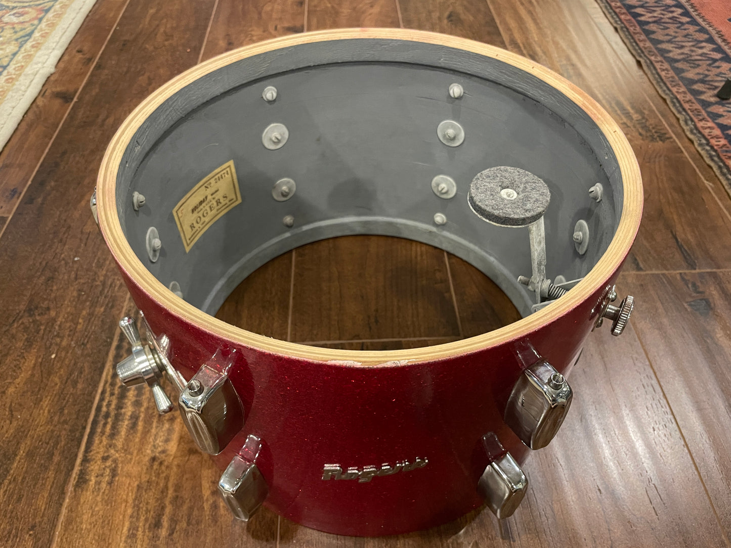 1960s Rogers 9x13 Holiday Tom Drum Sparkling Red Pearl Cleveland Glass Glitter Sparkle