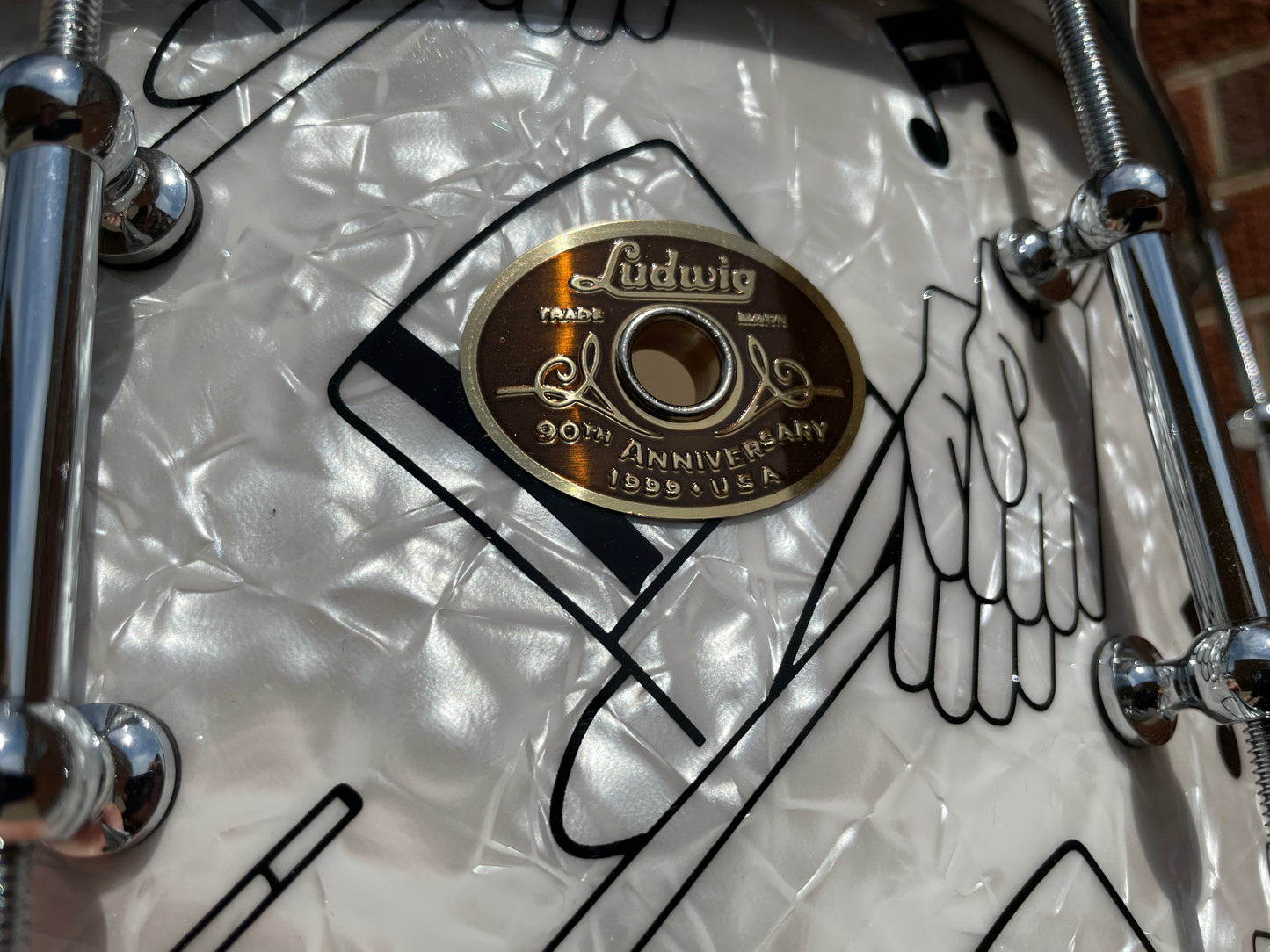 N.O.S. 1999 Ludwig 6.5x14 90th Anniversary Top Hat and Cane Snare Drum w/ Original Case