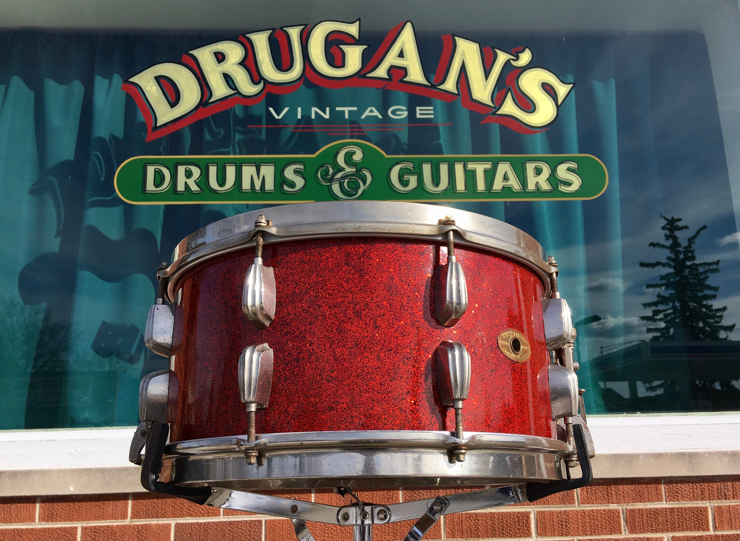 1953-56 Slingerland 7x14 Radio King Solid Shell Hollywood Ace Snare Drum Red Sparkle