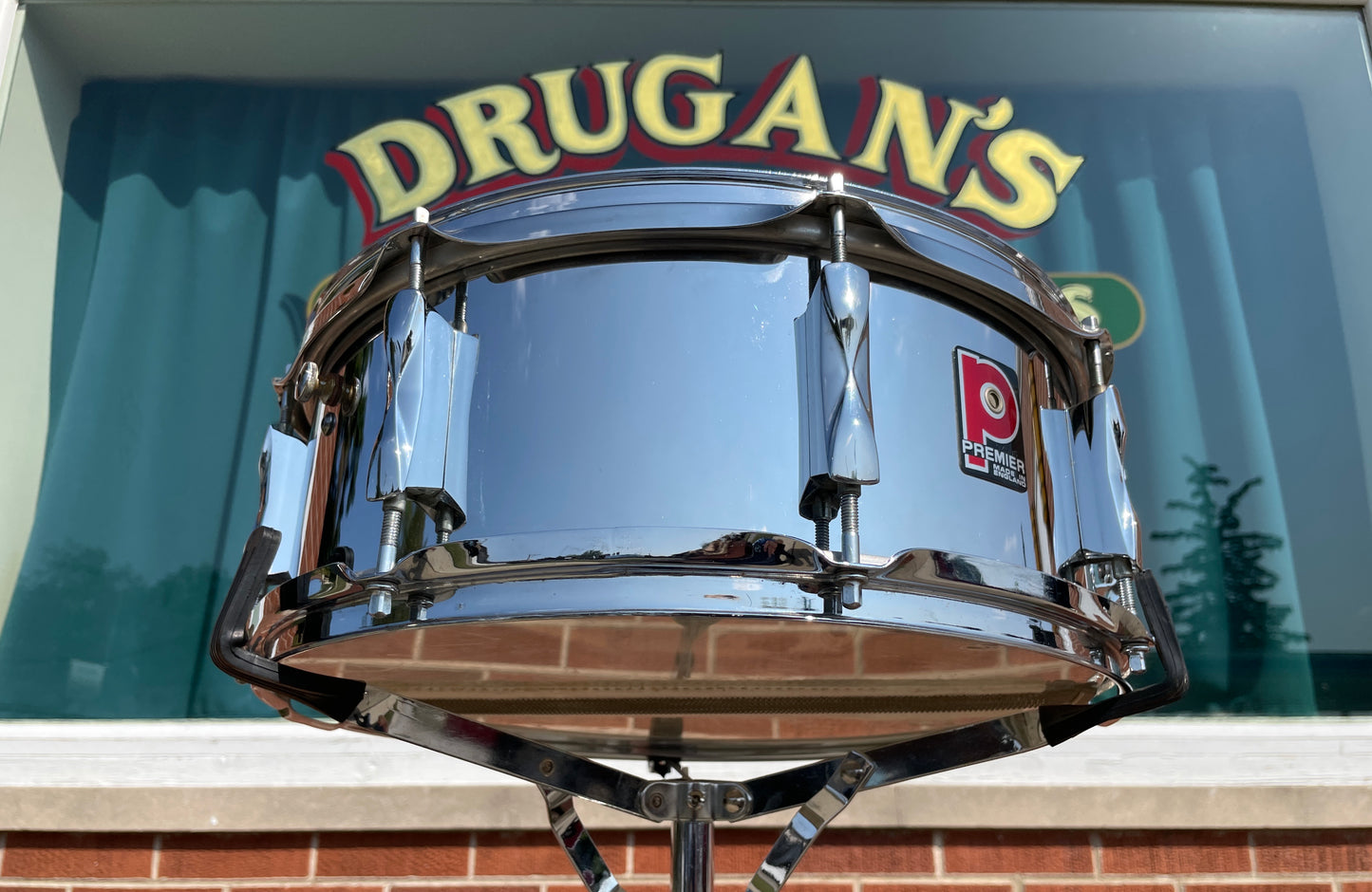 Vintage Premier 5.5x14 Model 1005 Snare Drum Chrome Over Steel Made in England