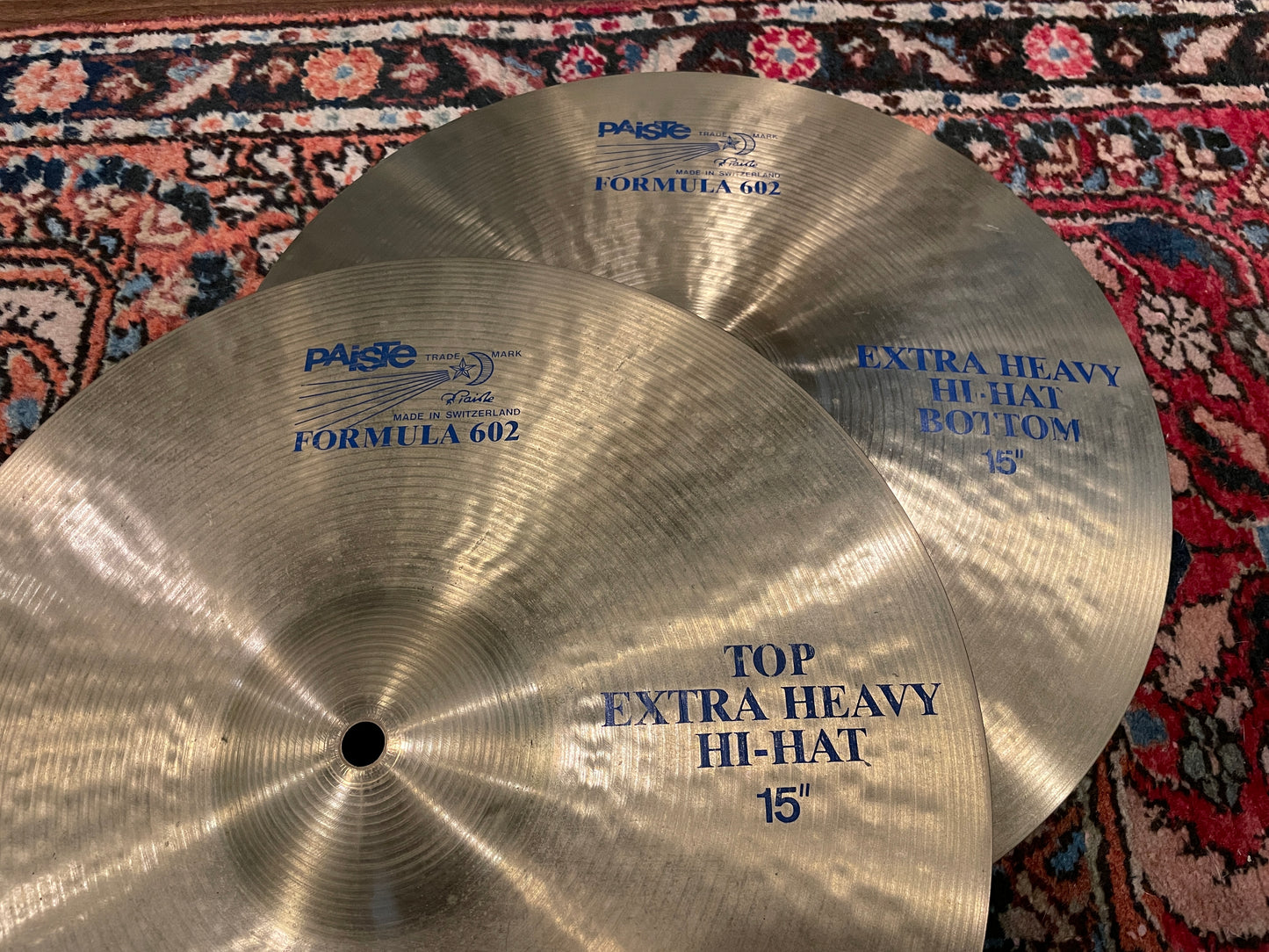 15" Paiste 1986 Formula 602 Blue Label Extra Heavy Hi-Hat Cymbal Pair 1464g/1478g