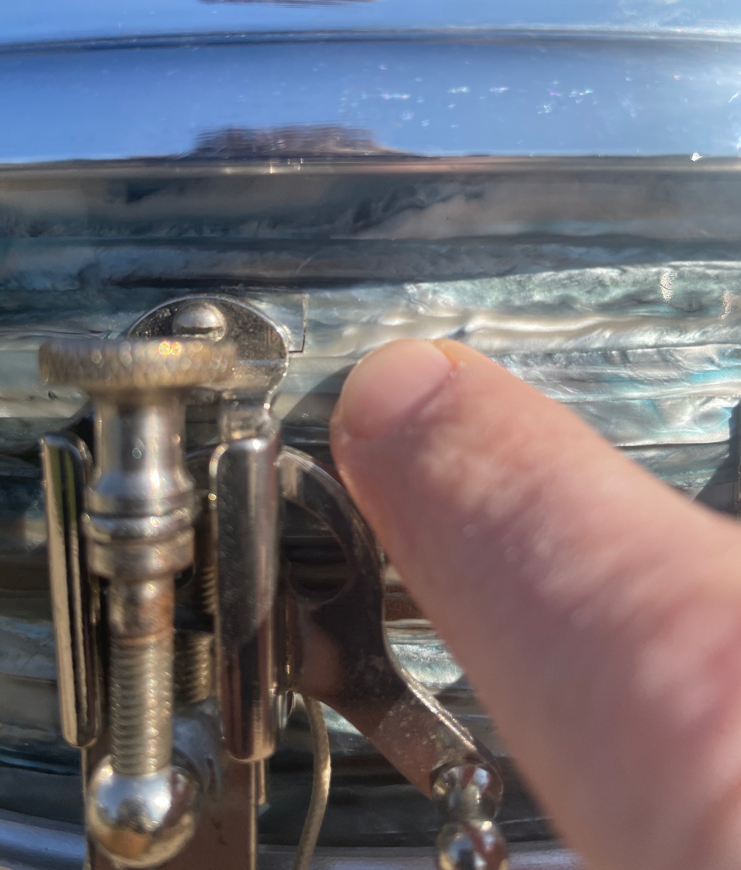 1960-1962 Ludwig 4x14 Downbeat Snare Drum Oyster Blue Pearl Pre-Serial Keystone Badge