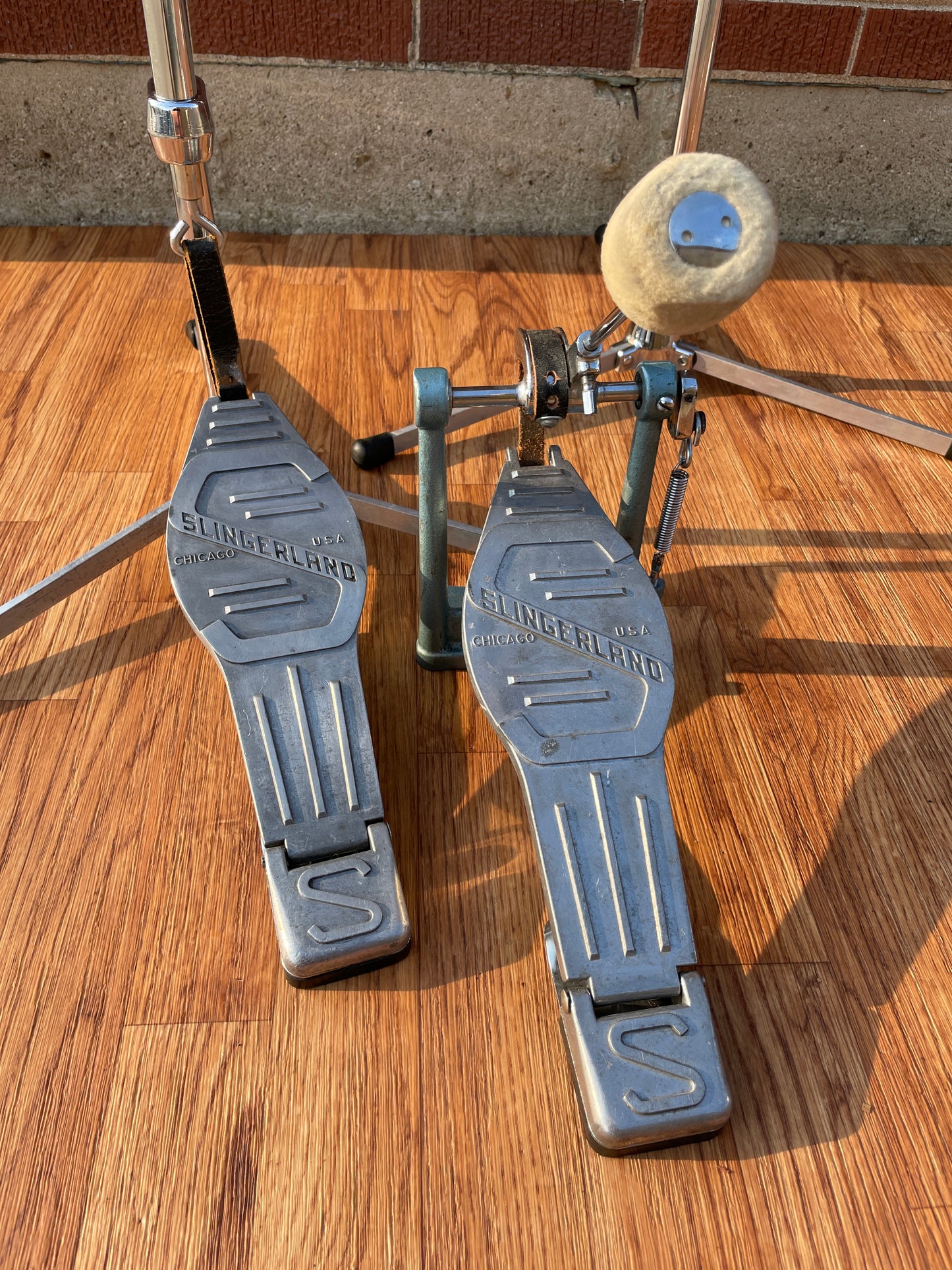 1960s Slingerland Hardware Set w/ Tempo-King Bass Drum Pedal, (2) Flush Base Cymbal Stands, Snare Stand, Flush and Hi-Hat Stand Flat Base