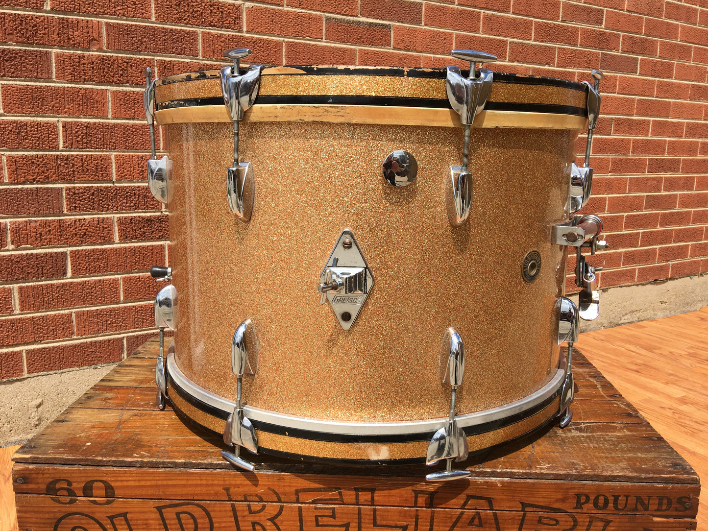 1960s Gretsch Round Badge 14x22 Name Band Champagne Sparkle Bass Drum