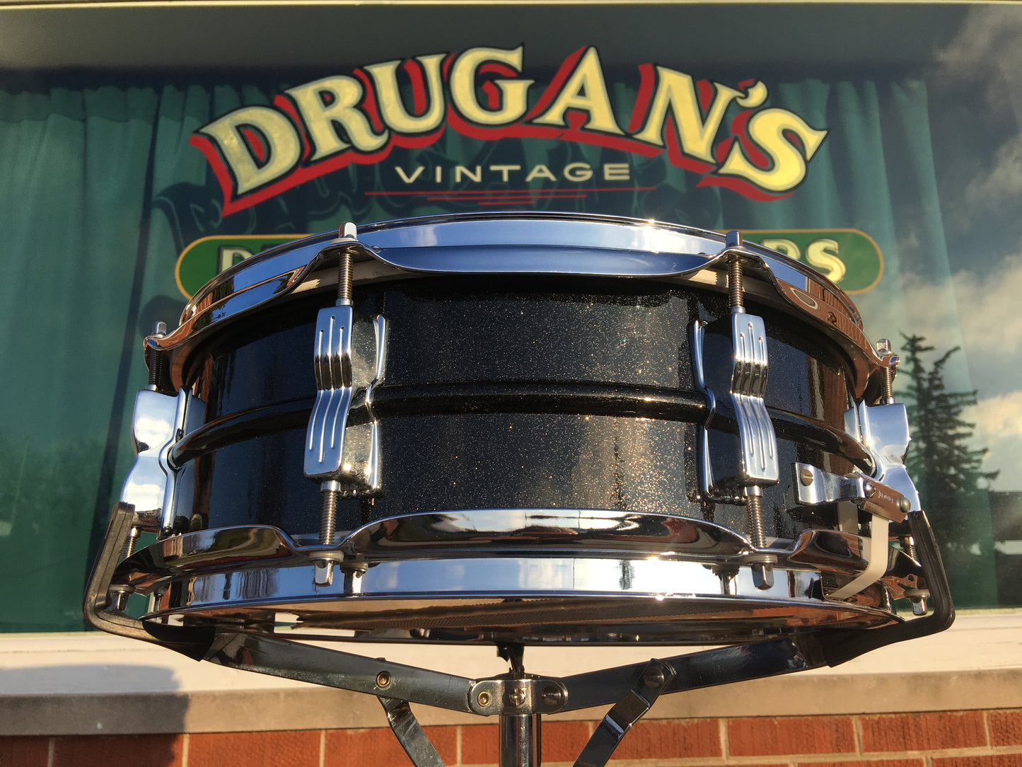1980s Ludwig Black Galaxy 5x14 Blackrolite Acrolite Snare Drum