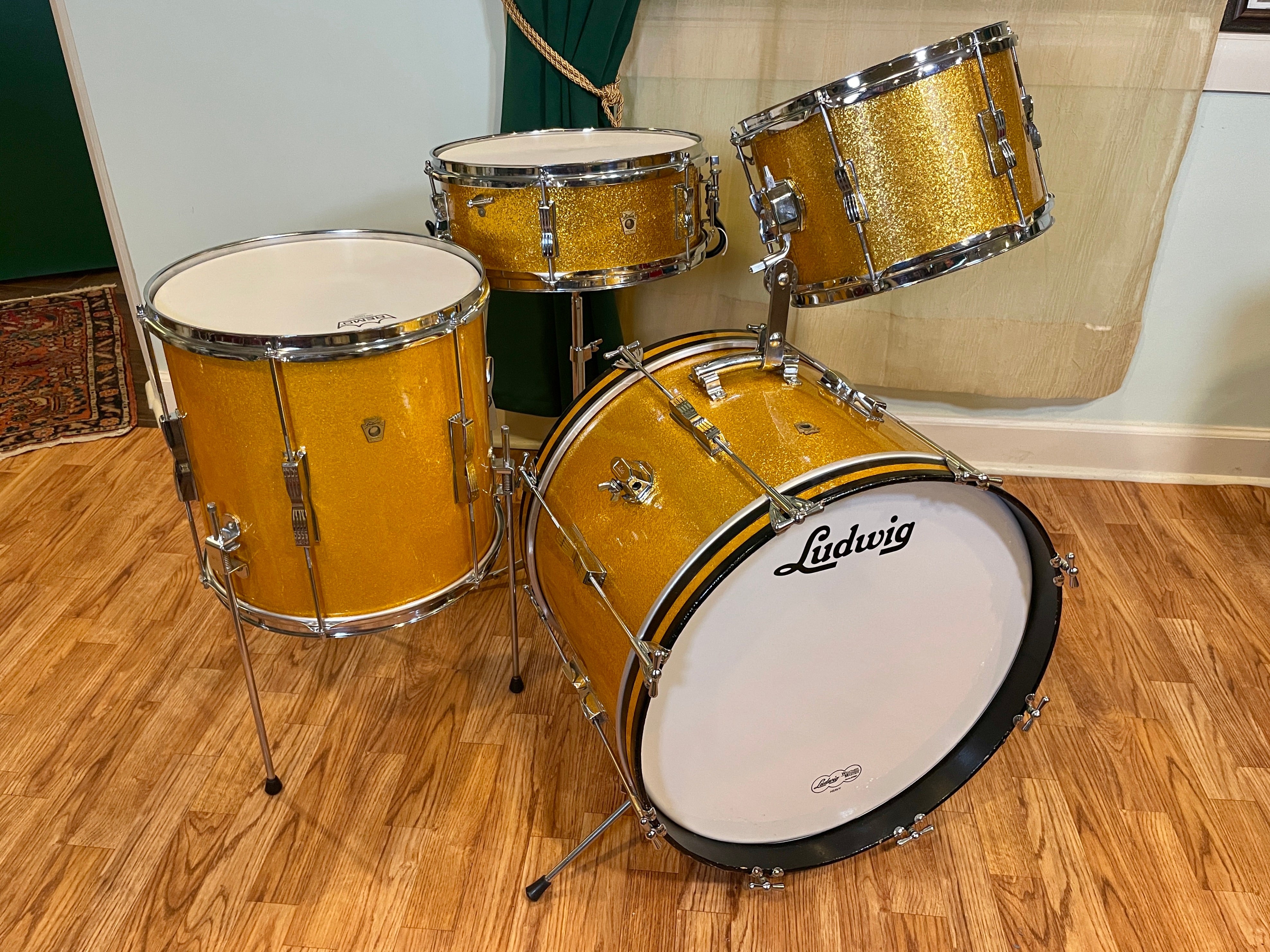 1966 Ludwig Club Date Drum Set Gold Sparkle 20/12/14/5x14 Drugan's