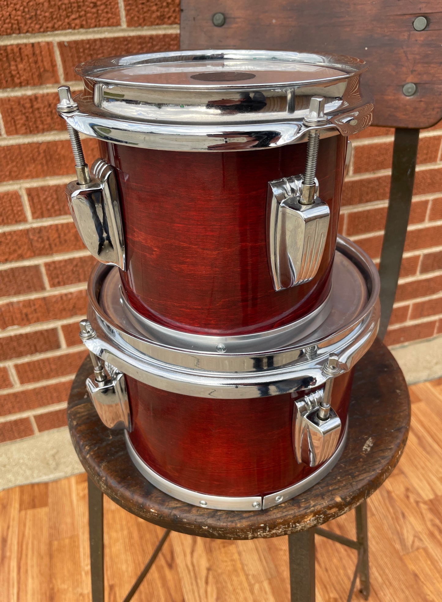 Mid-1980s Ludwig Concert Toms 6" & 8" Maple Shells Mahogany Finish