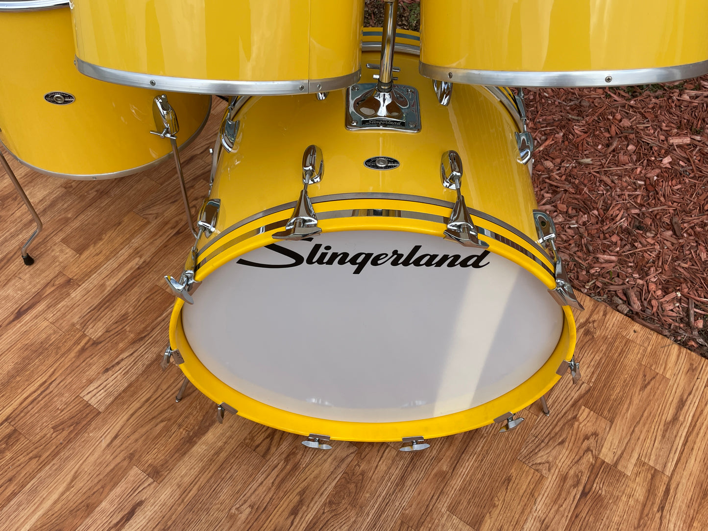 1970s Slingerland 4pc. Drum Set Gloss Yellow 22/12/13/16