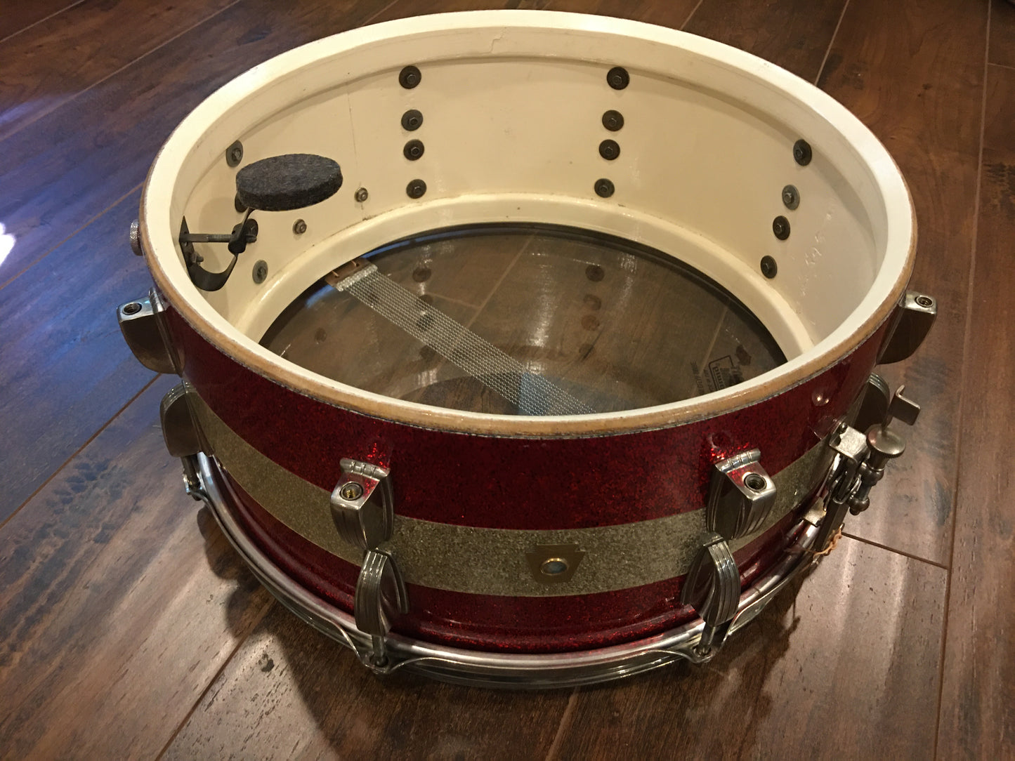 1961 Ludwig Pre-Serial # 6.5x15 School Festival Snare Drum Red Sparkle w/ Silver Sparkle Banding