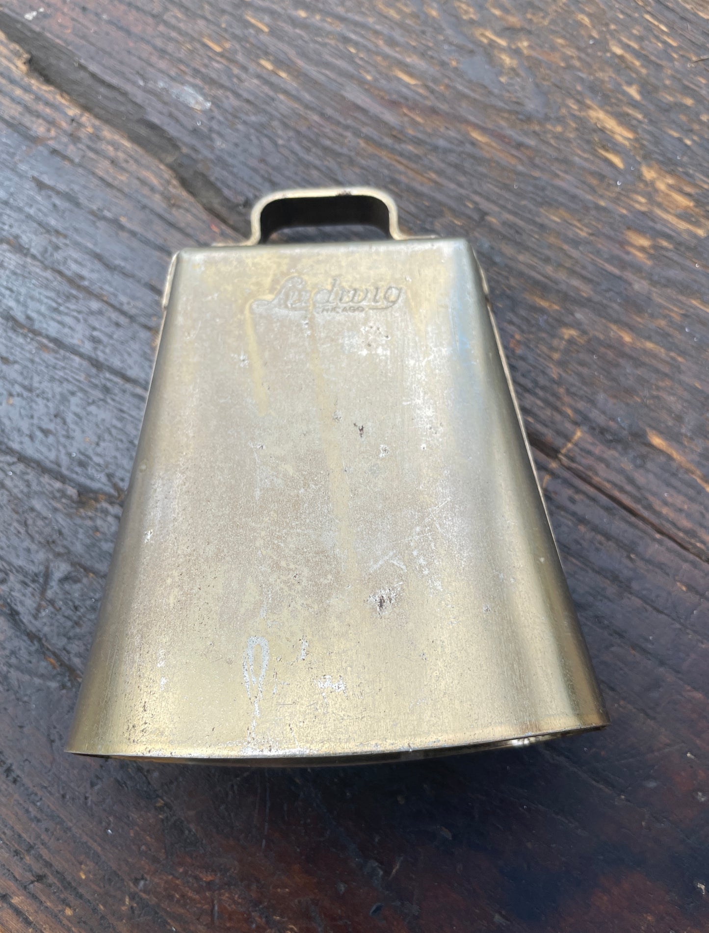Vintage 1960s Ludwig Script Logo 5" Golden Tone Cow Bell