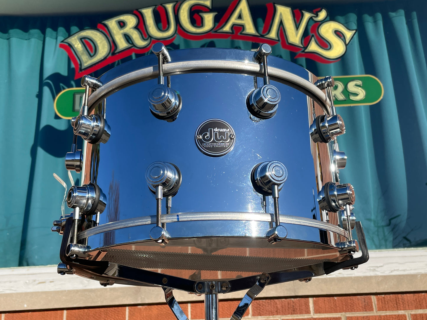 DW Performance Series 8x14 Snare Drum Chrome Over Steel w/ Clip Mount Hoops Drum Workshop