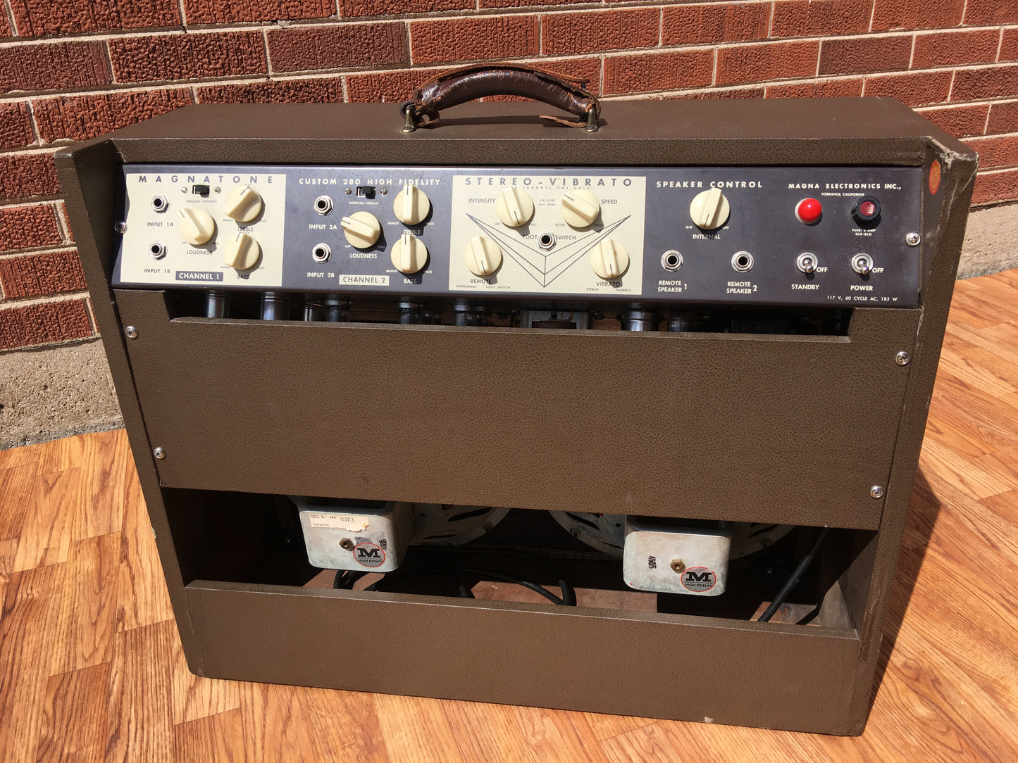 1959 Magnatone 280 Double V 2x12 High Fidelity Stereo Guitar Combo Amplifier Brown Tolex 280A